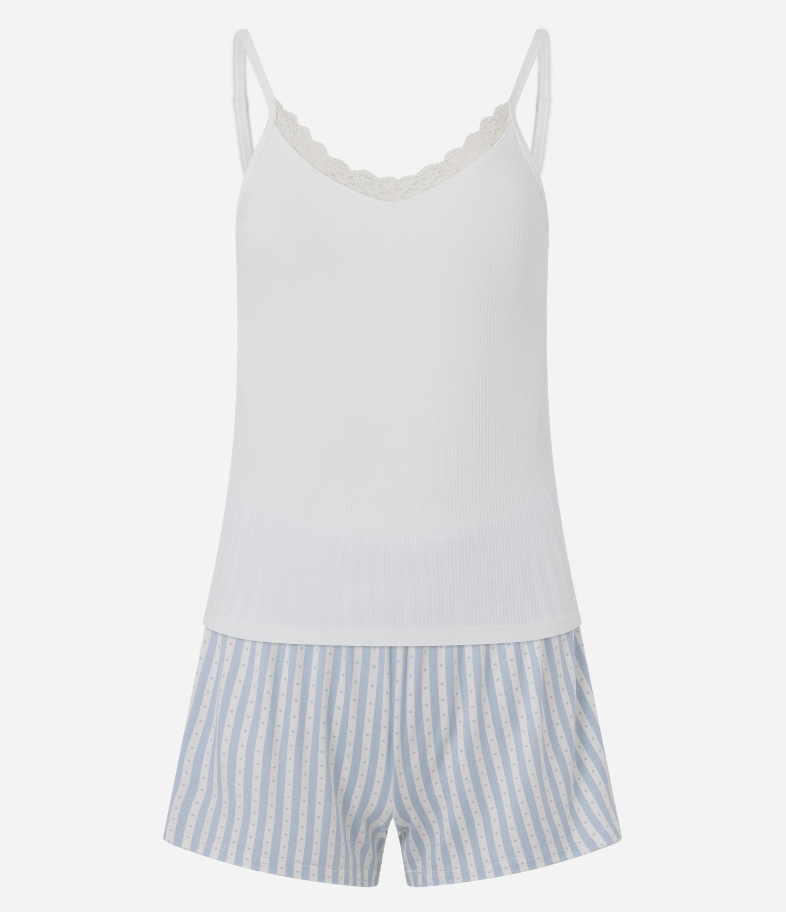 Pijama Curto em Ribana com Short Listradinho Branco 1