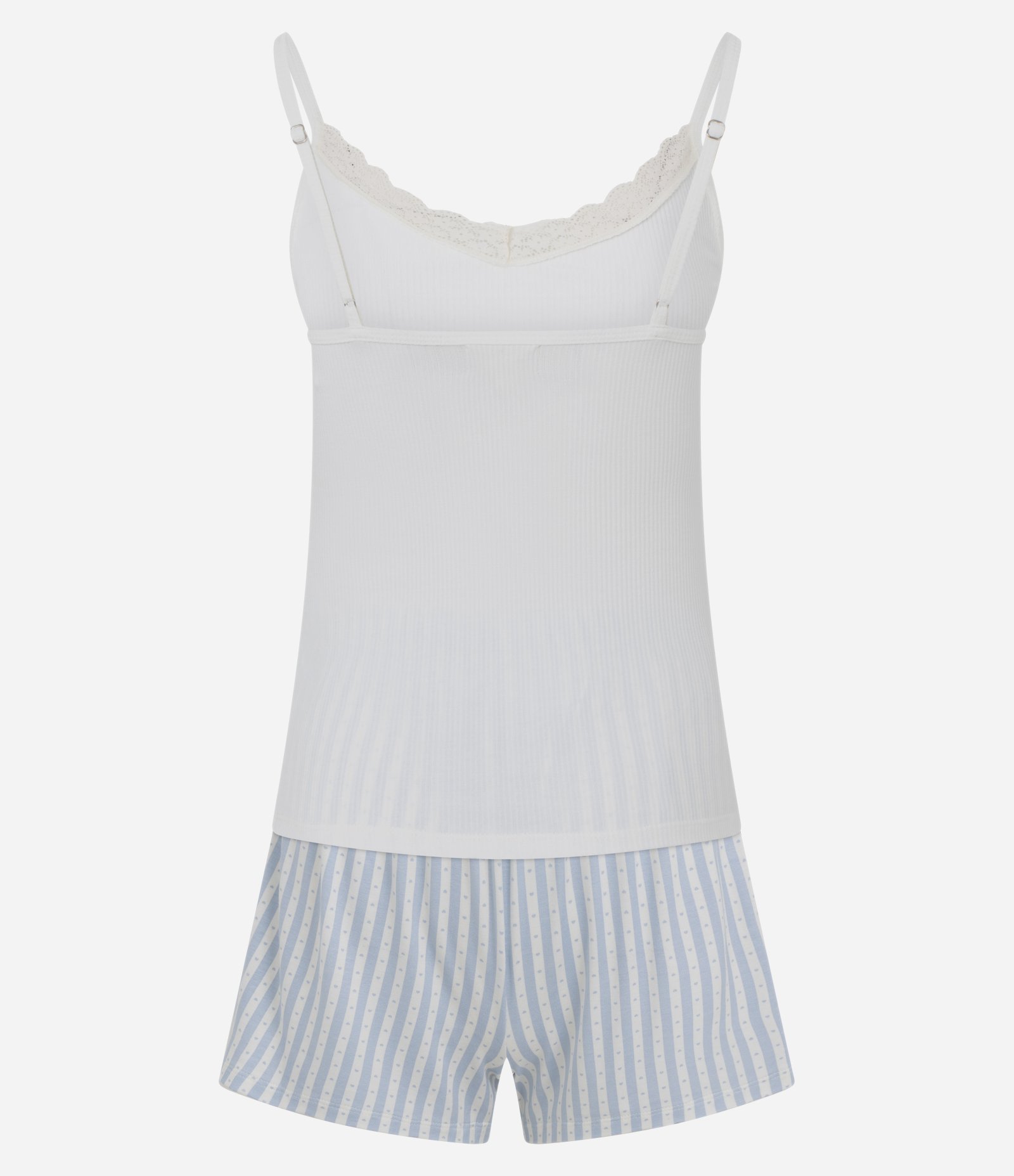 Pijama Curto em Ribana com Short Listradinho Branco 3