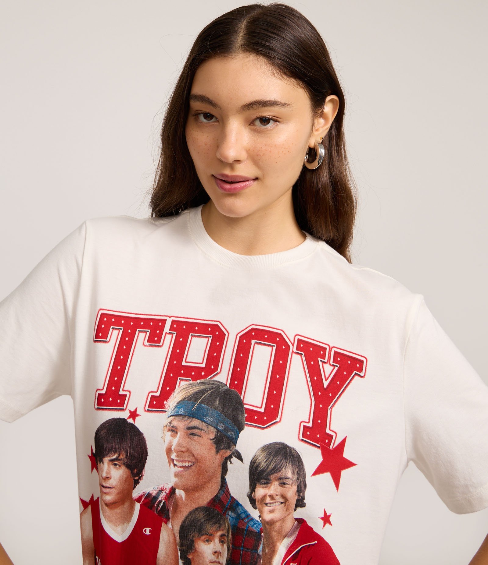 Camiseta Manga Curta com Estampa Troy Bolton Branco 1