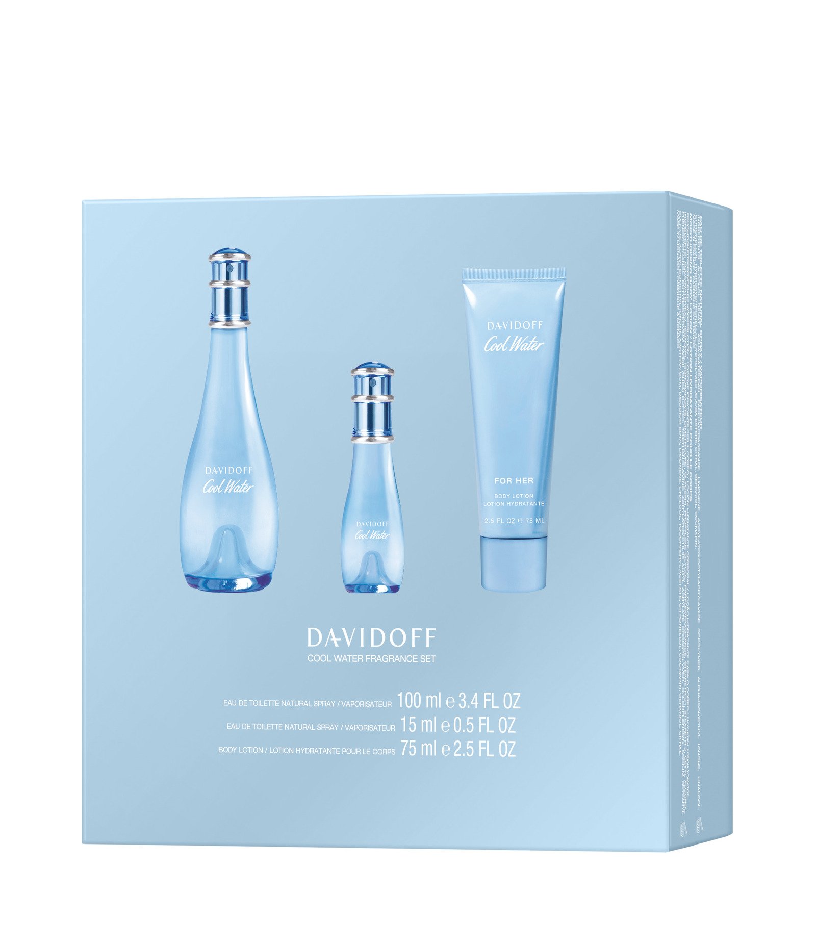 Kit Davidoff Cool Water Woman EDT 100ml + Body Lotion 75ml + Travel Size 15ml KIT 2