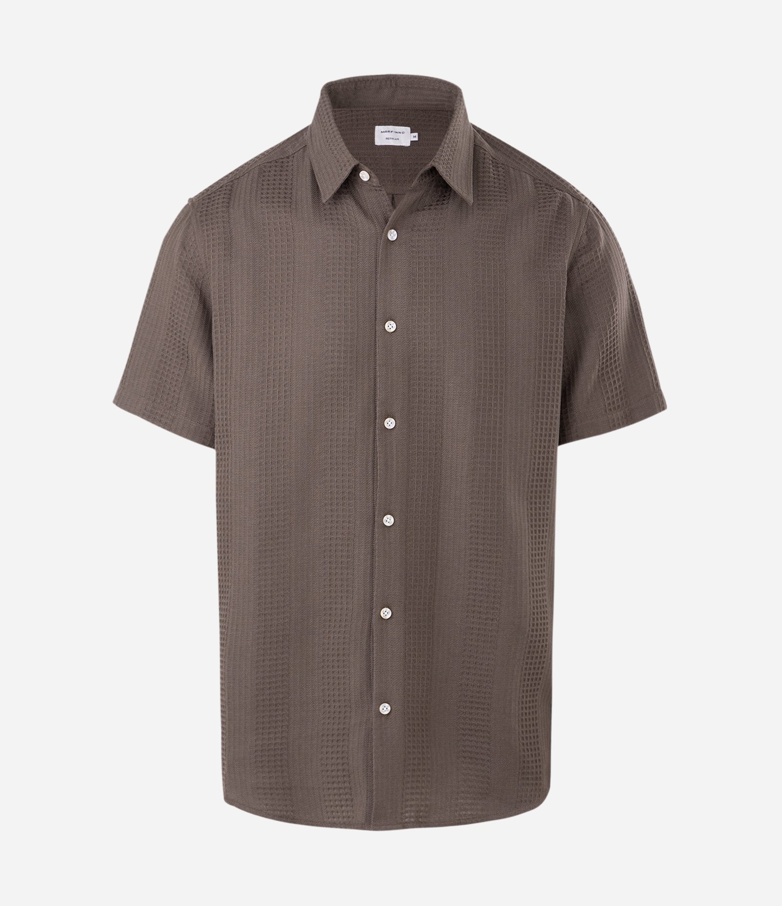 Camisa Regular em Algodão com Textura Quadriculada Vertical Marrom Café 5
