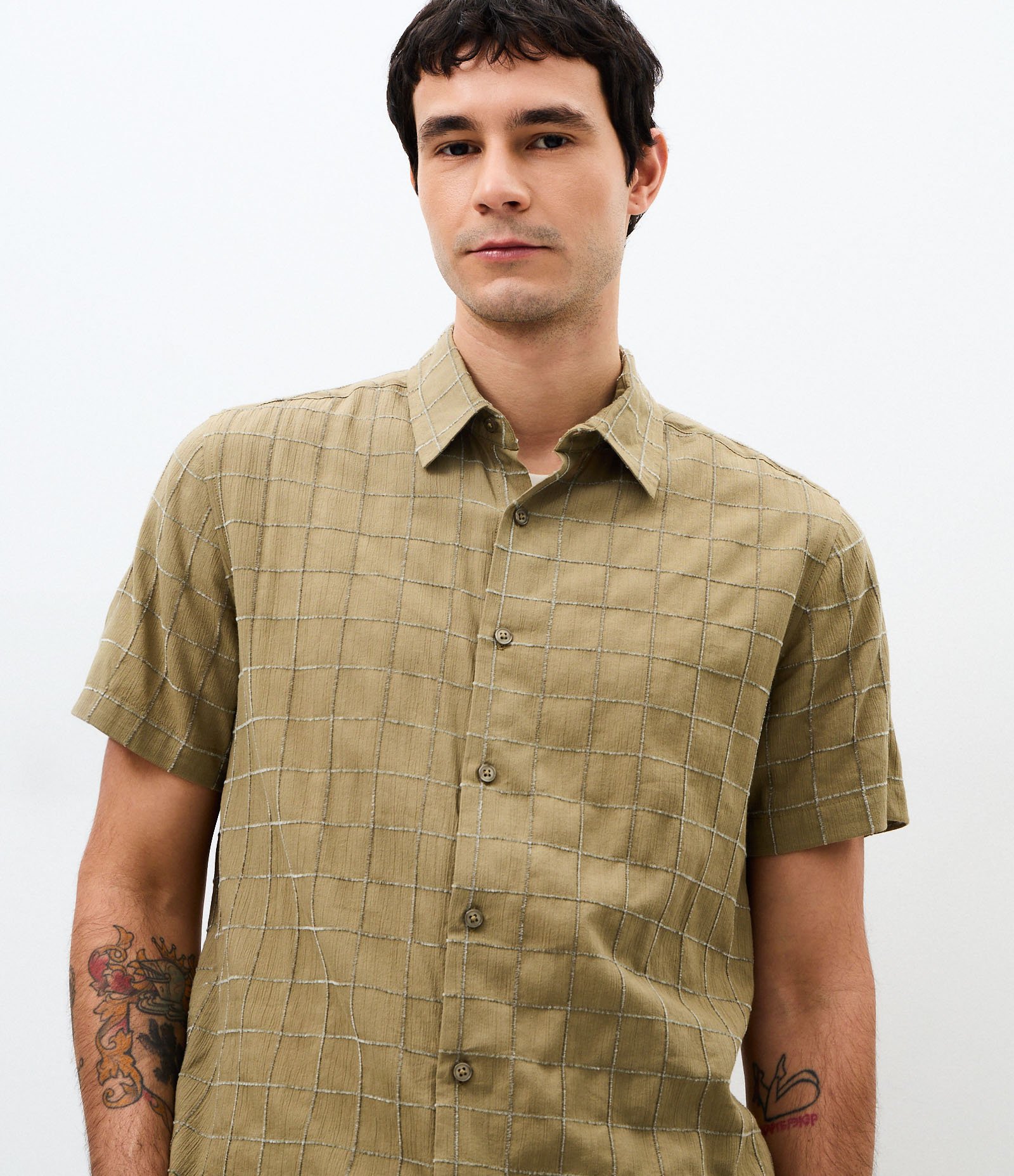 Camisa Manga Curta Texturizada Quadradinhos Verde 1