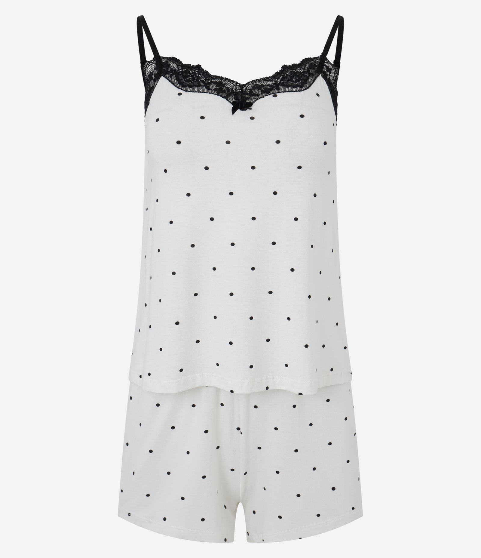 Pijama Curto em Viscose com Renda e Estampa Poá Branco 4