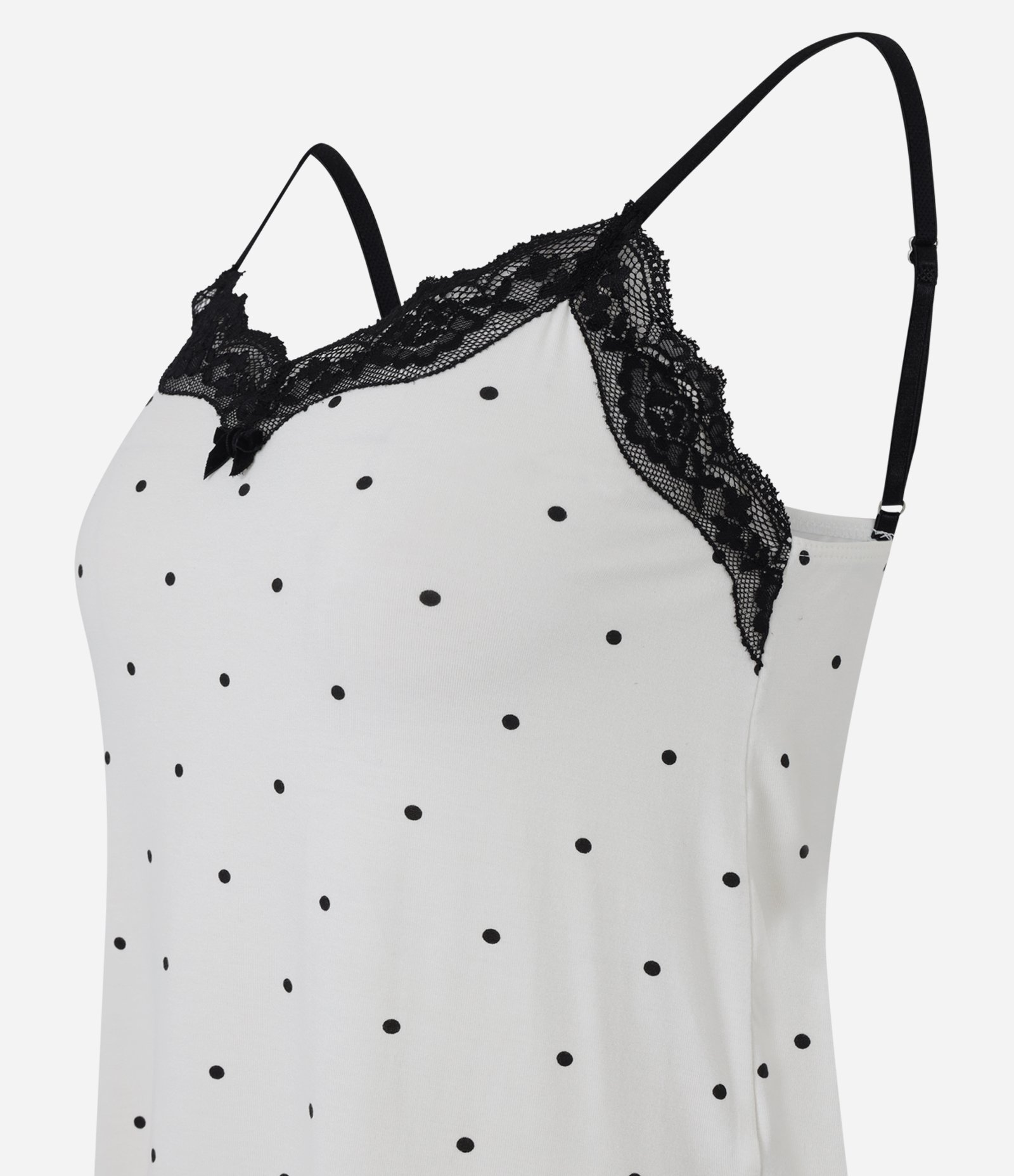 Pijama Curto em Viscose com Renda e Estampa Poá Branco 5