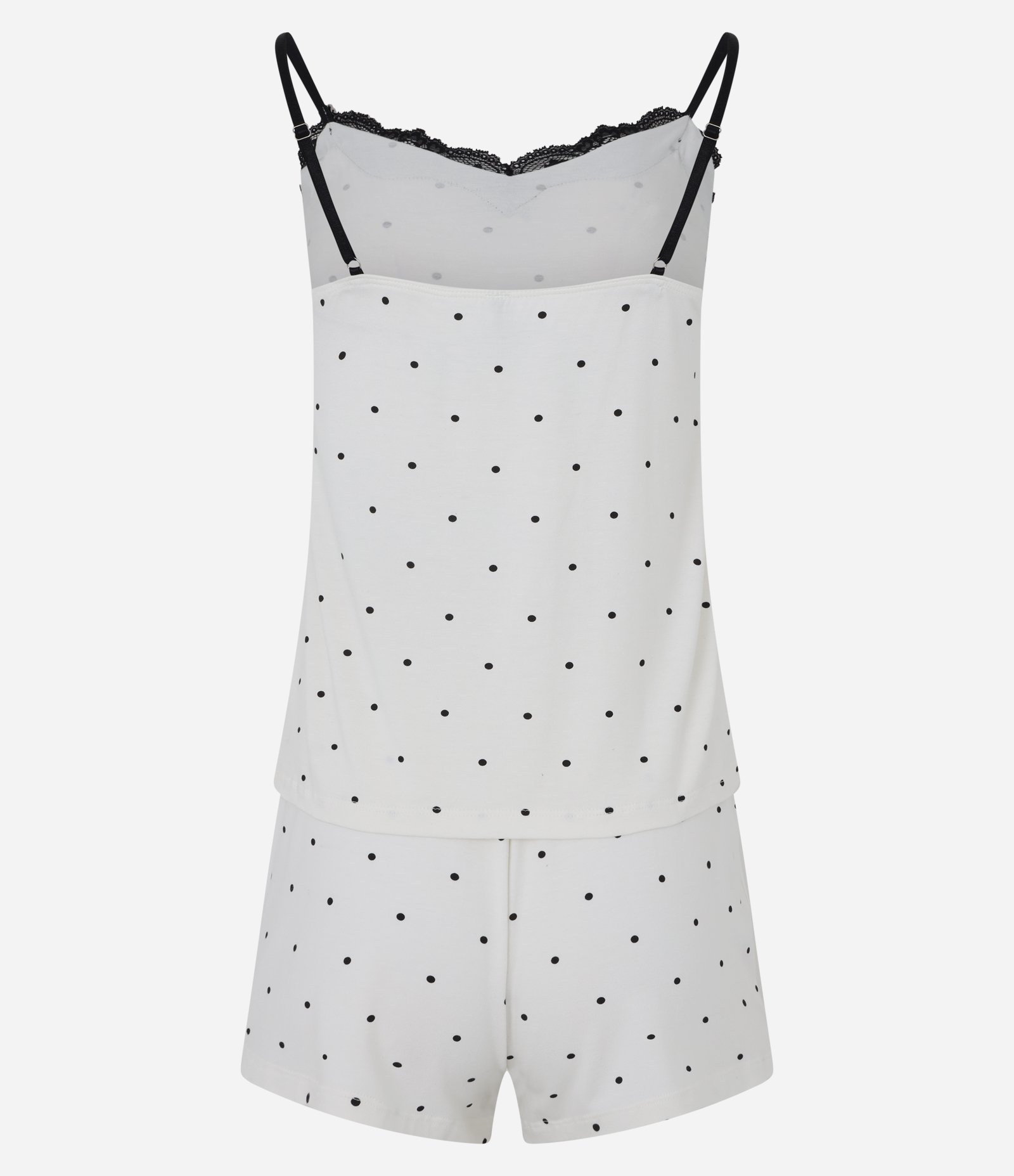 Pijama Curto em Viscose com Renda e Estampa Poá Branco 6