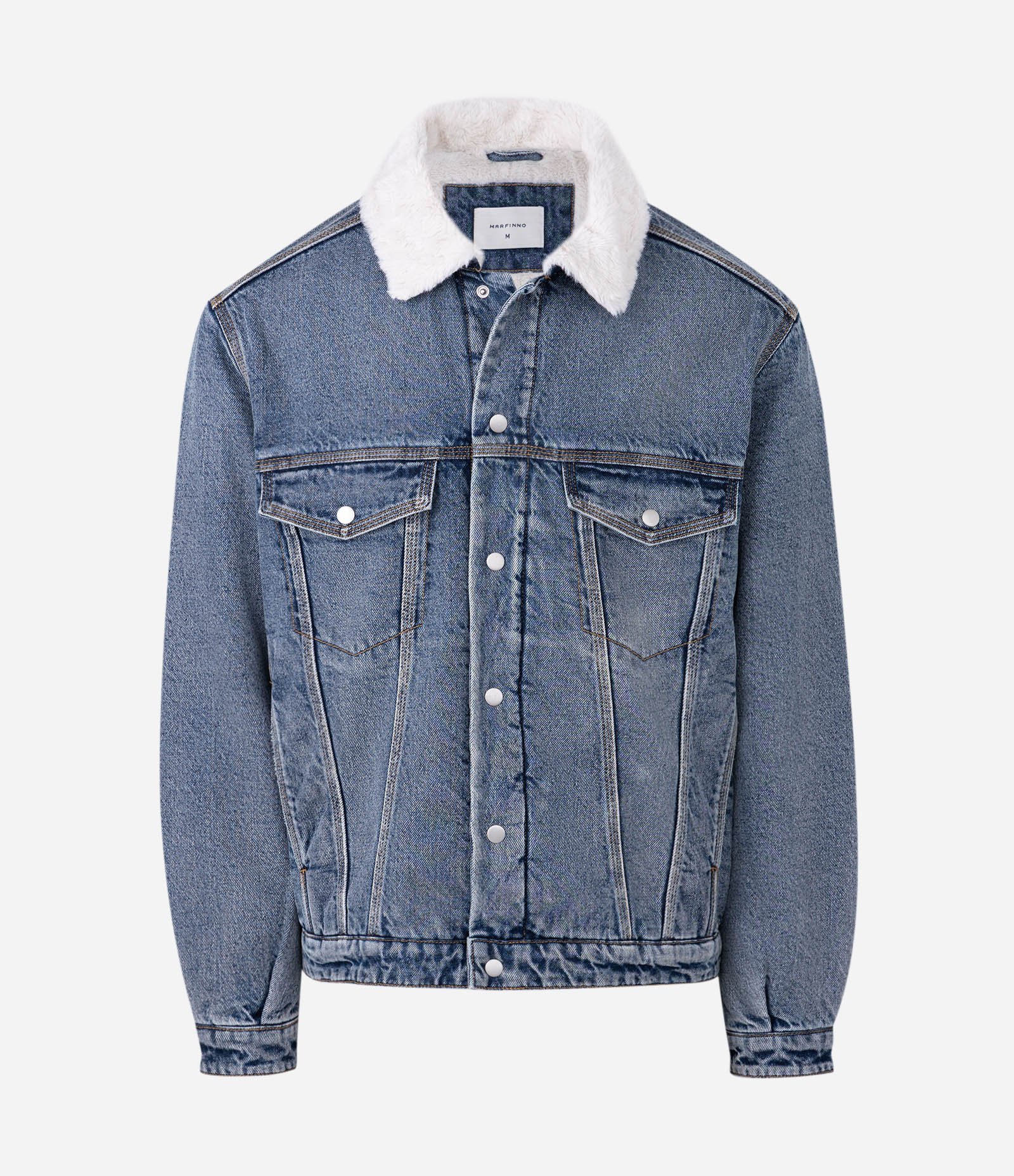 Jaqueta Masculina Jeans com Gola em Chenille Azul 4