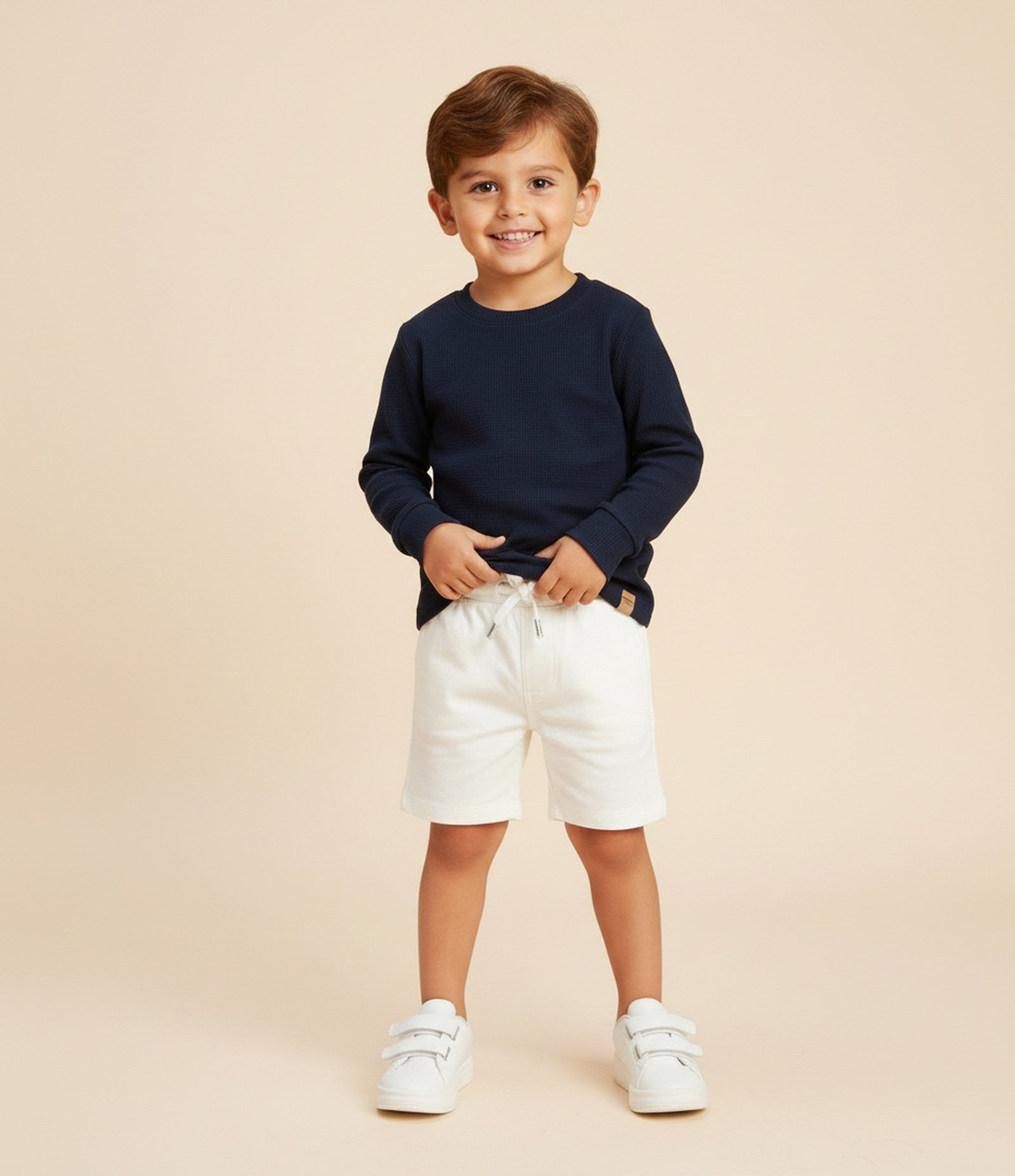 Bermuda Infantil Em Sarja Com Cós De Ribana – Tam 1 A 4 Anos Off White 1