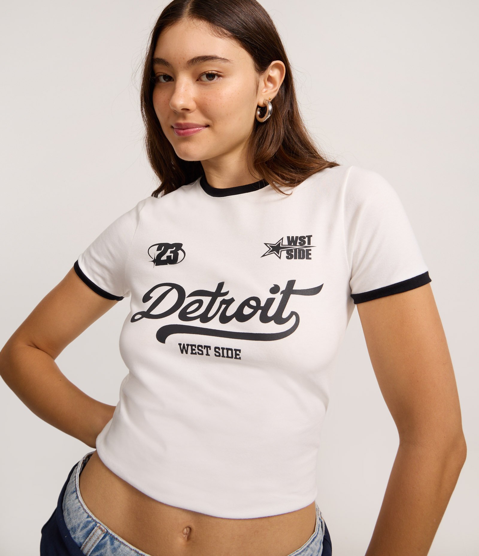 Camiseta em Algodão com Estampa Lettering Detroit Branco 1