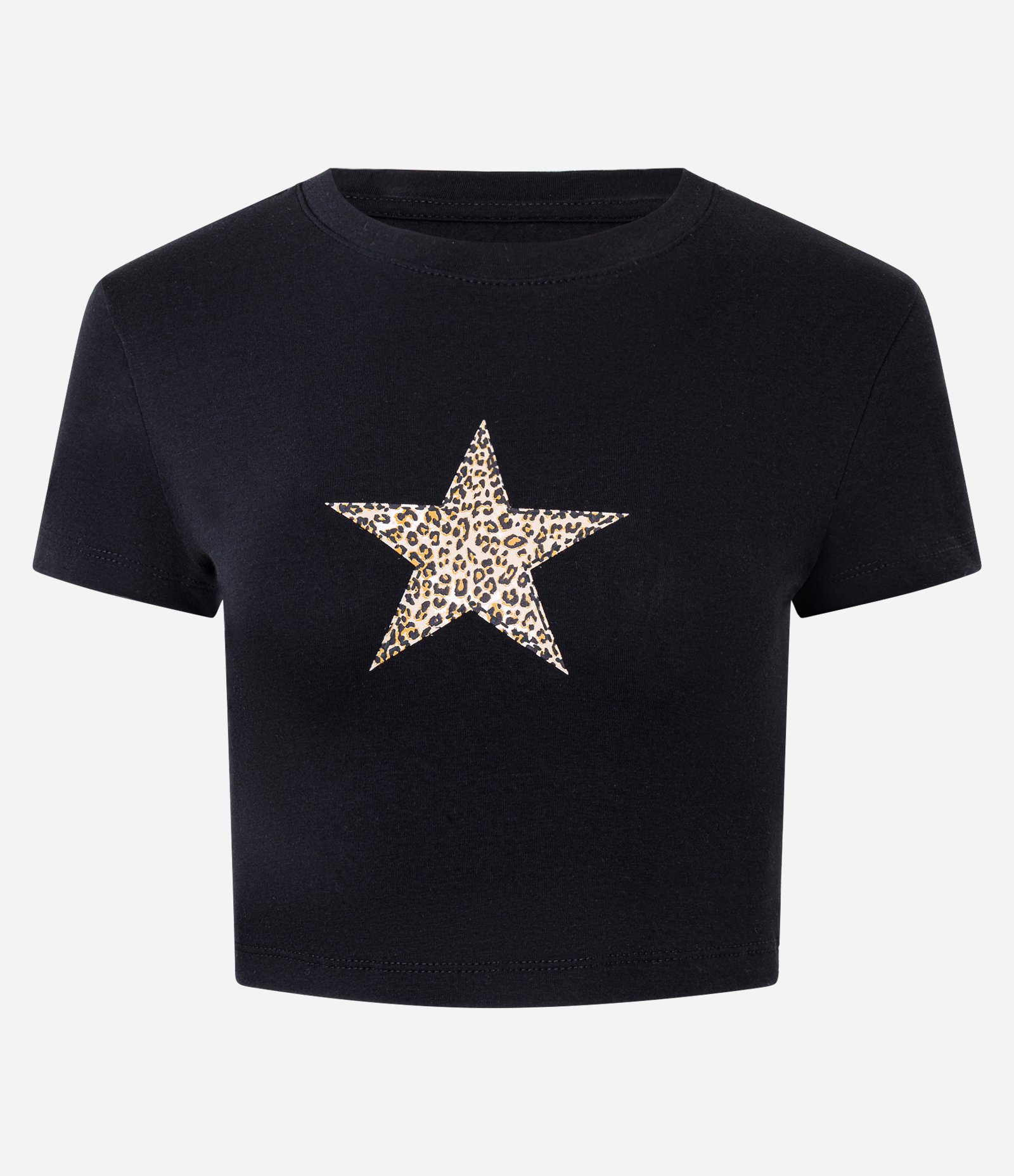 Camiseta em Algodão com Estrela de Animal Print Preto 4