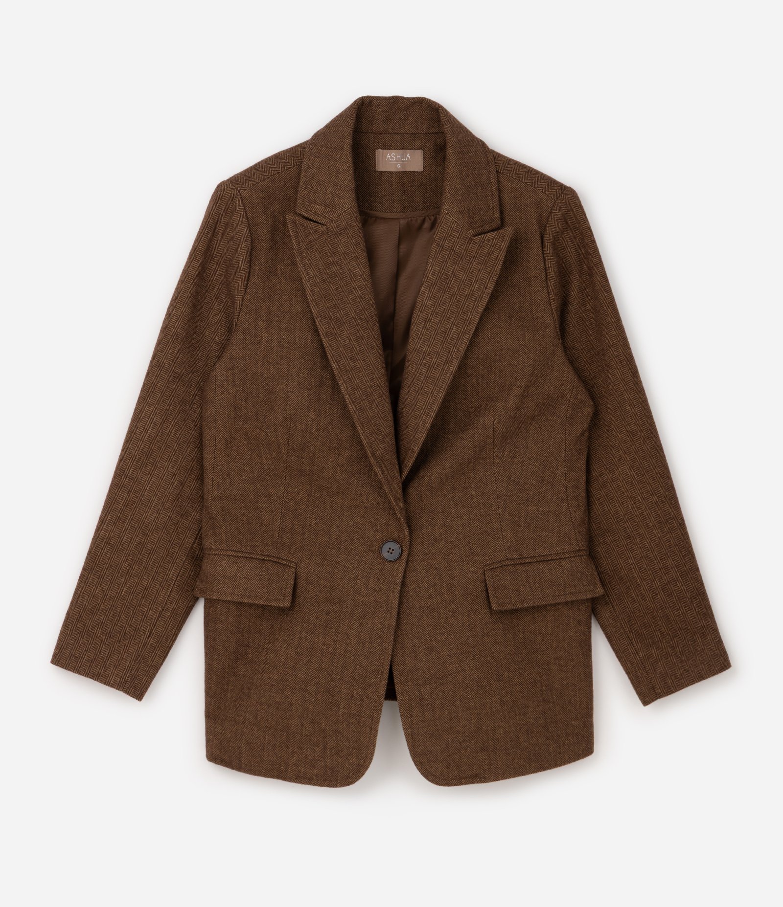 Blazer Polyvelour Espinha de Peixe Curve & Plus Size Marrom 1