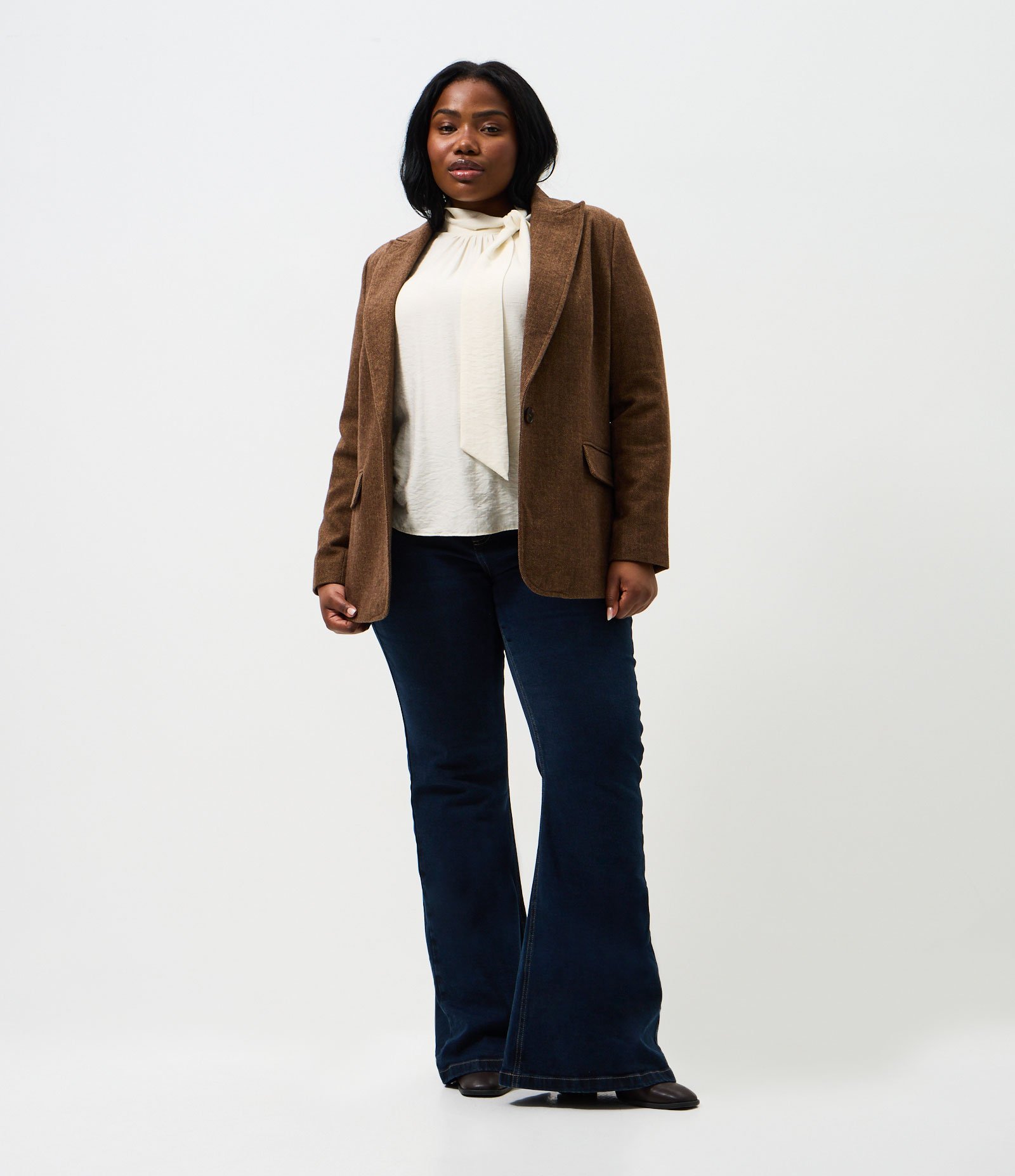 Blazer Polyvelour Espinha de Peixe Curve & Plus Size Marrom 2