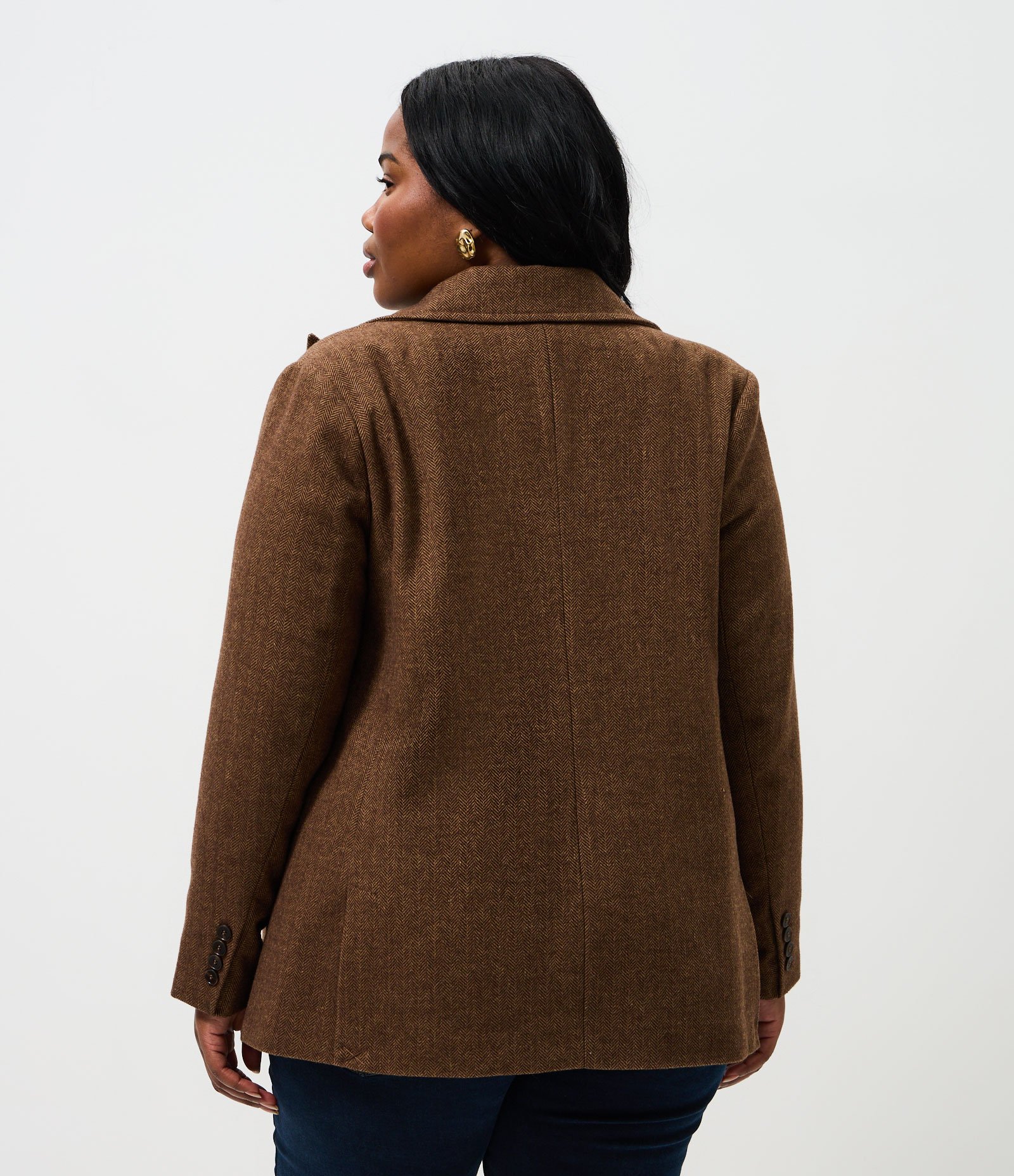 Blazer Polyvelour Espinha de Peixe Curve & Plus Size Marrom 4