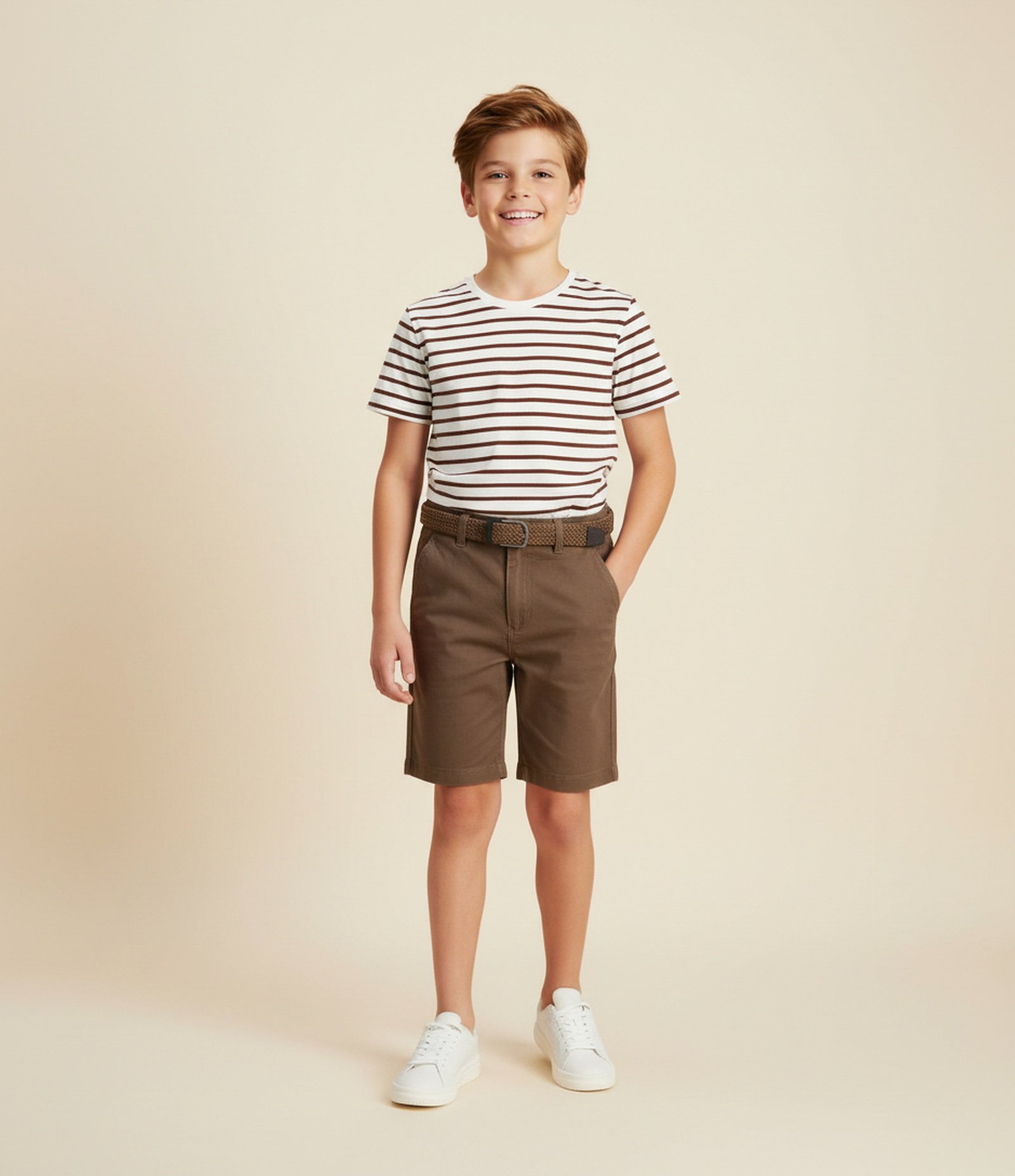 Camiseta Infantil Listrada em Fio Tinto - Tam 5 a 14 Anos Branco/Vermelho 1