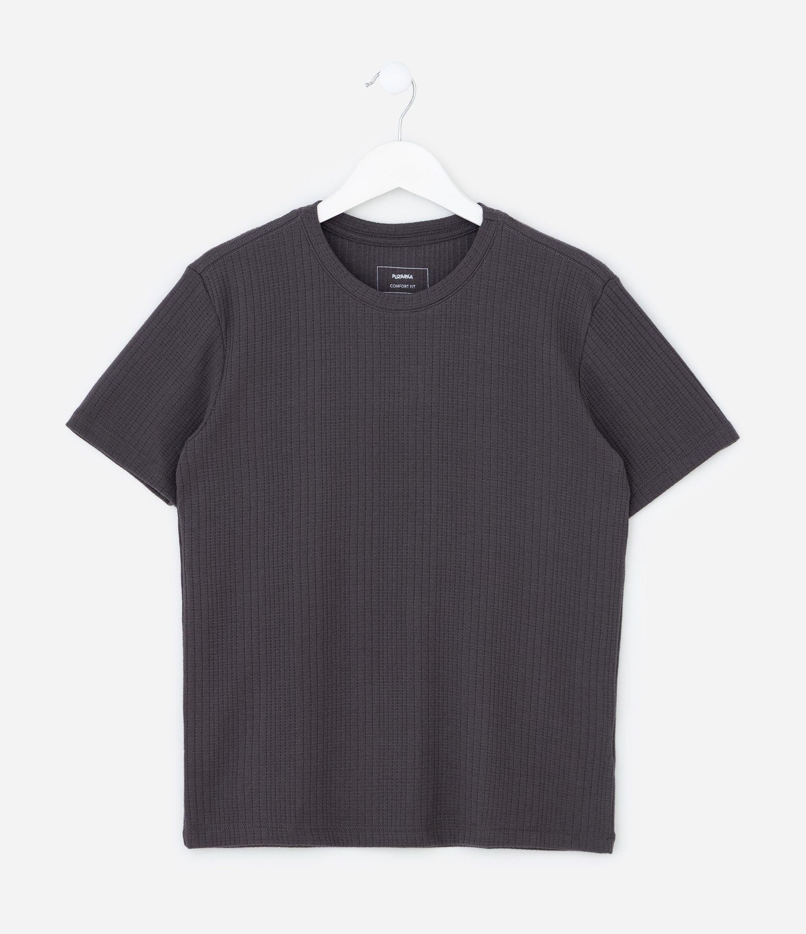 Camiseta Infantil Texturizada em Malha Quadrilê - Tam 5 A 14 Anos Cinza Escuro 1