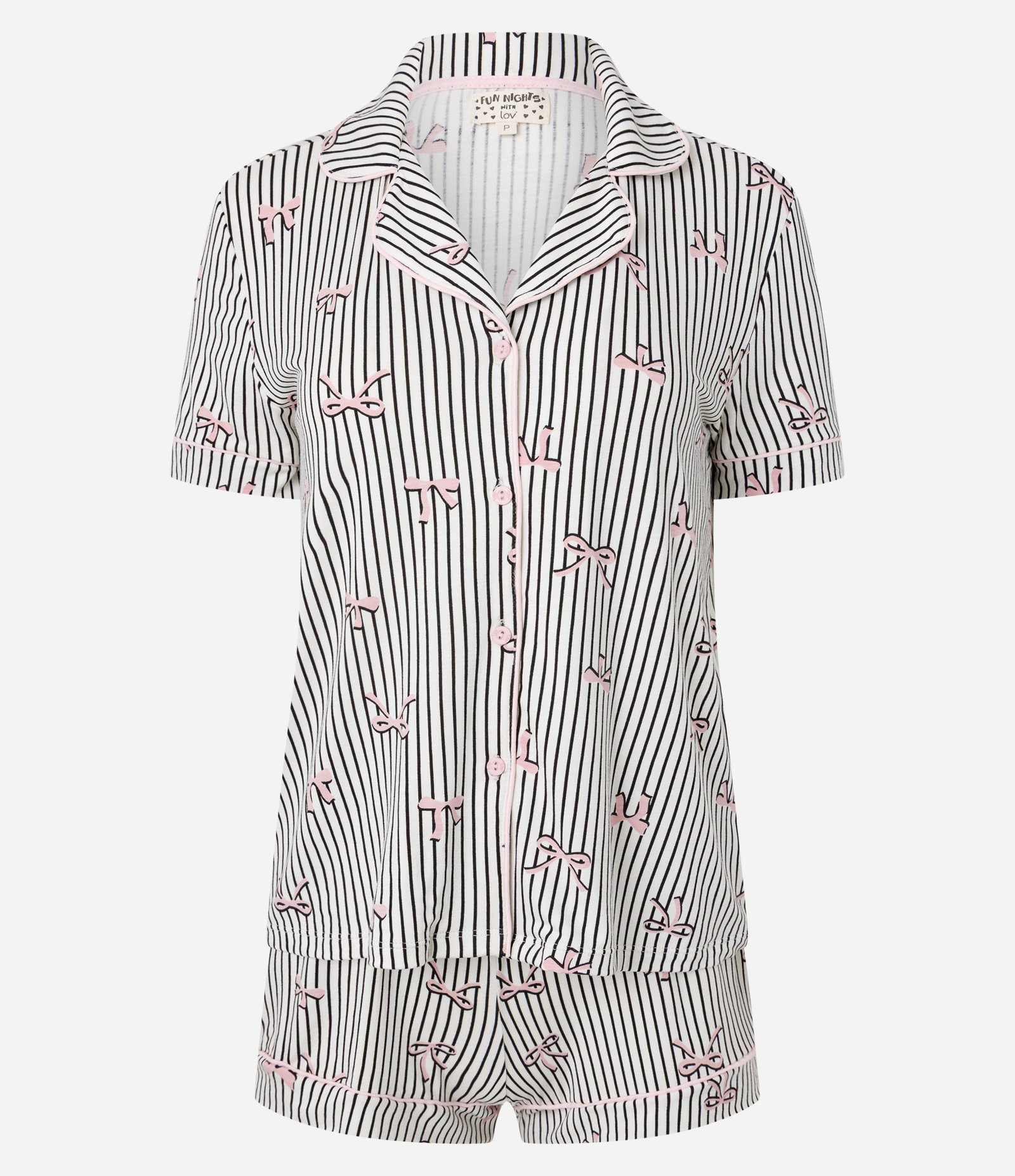 Pijama Short Doll em Viscolycra com Estampa Listrada e Laços Branco 4