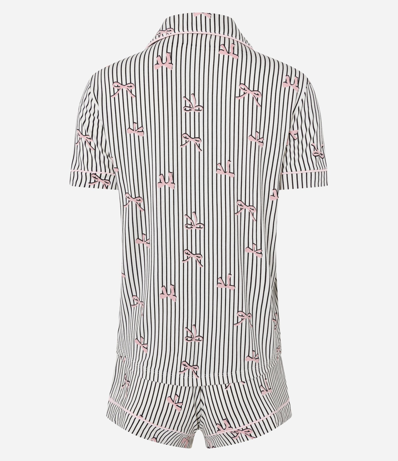 Pijama Short Doll em Viscolycra com Estampa Listrada e Laços Branco 5