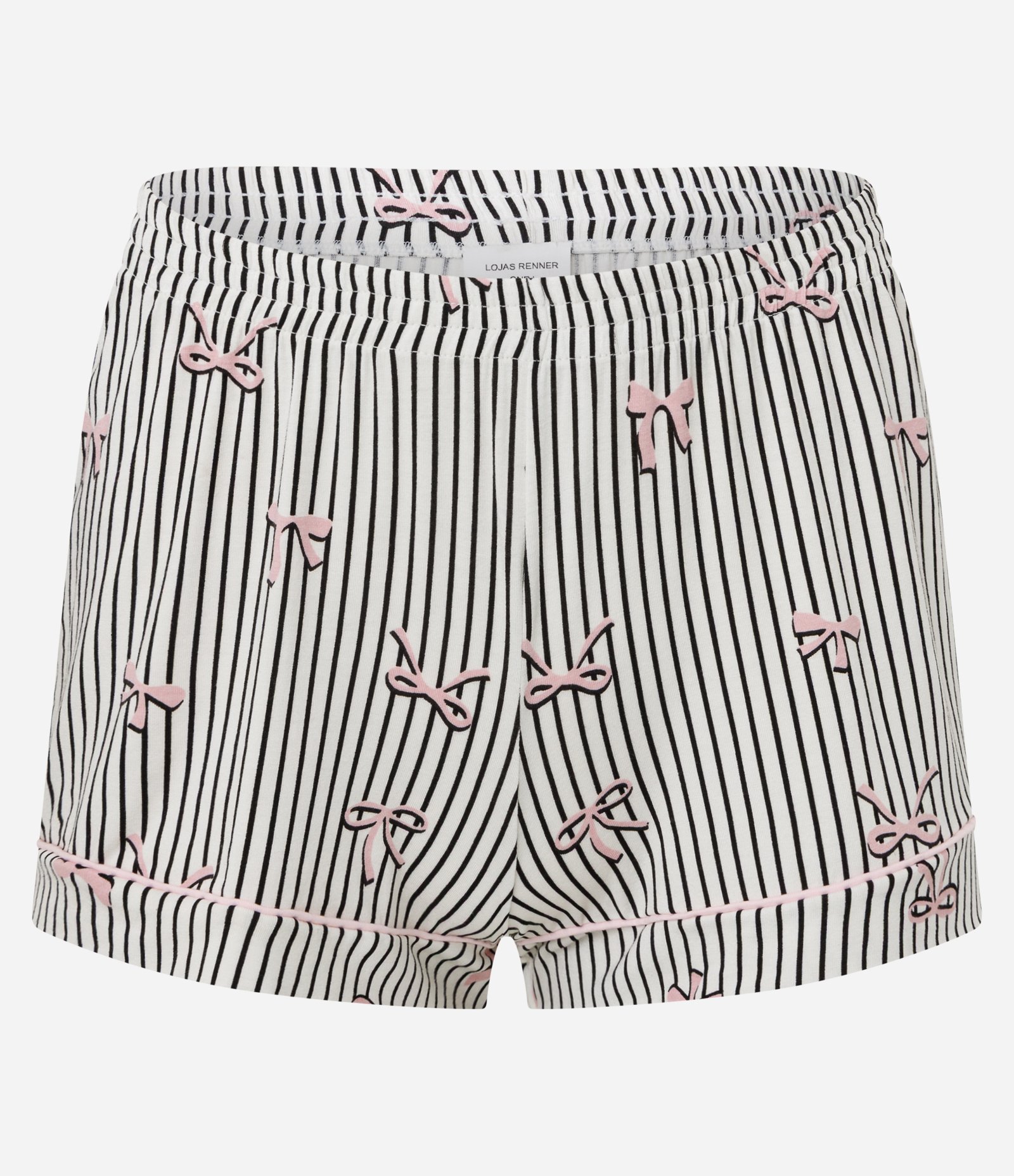Pijama Short Doll em Viscolycra com Estampa Listrada e Laços Branco 6