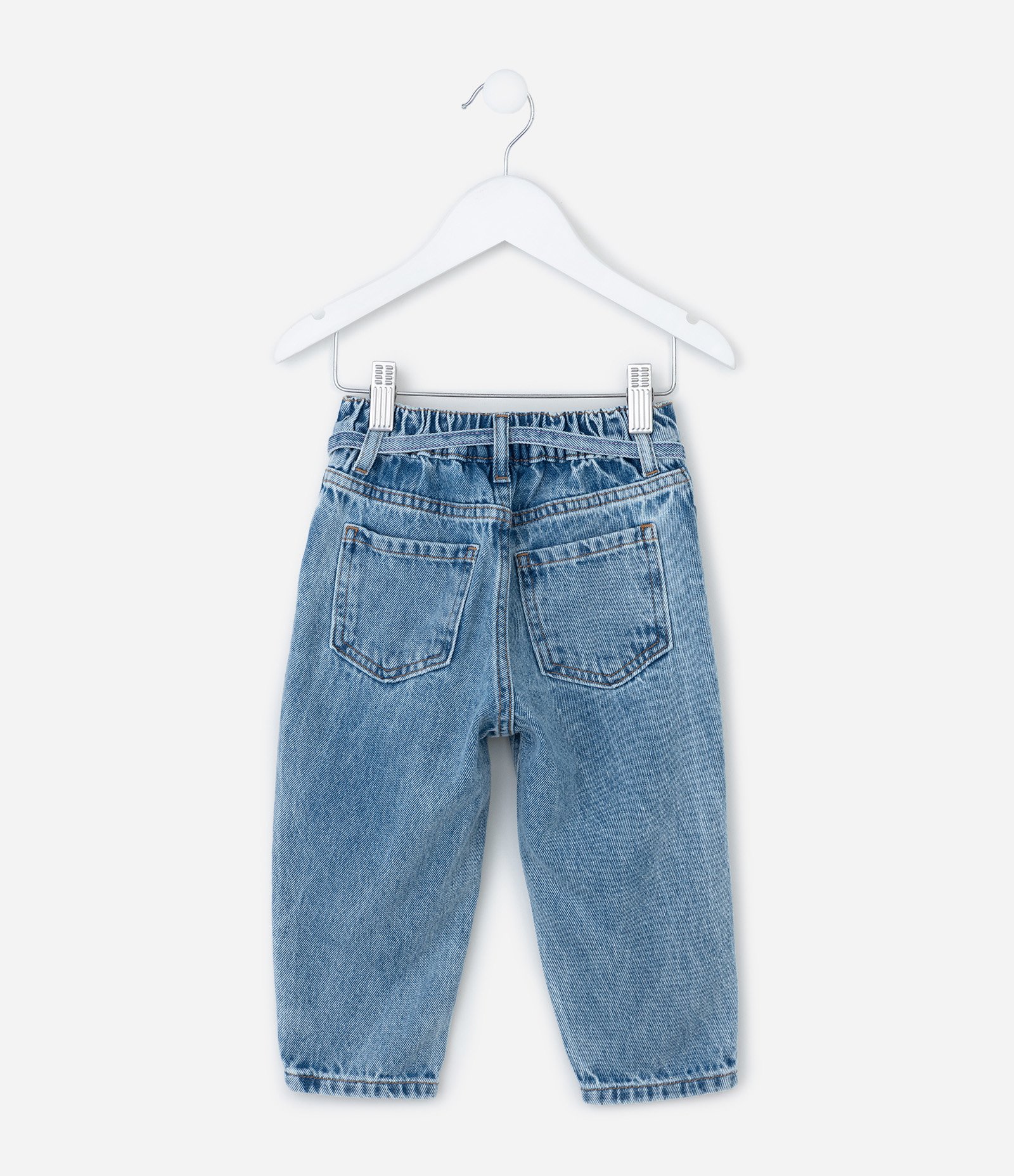Calça Infantil Mom em Jeans com Cintinho Decorativo – Tam 1 a 5/6 Anos Azul 2