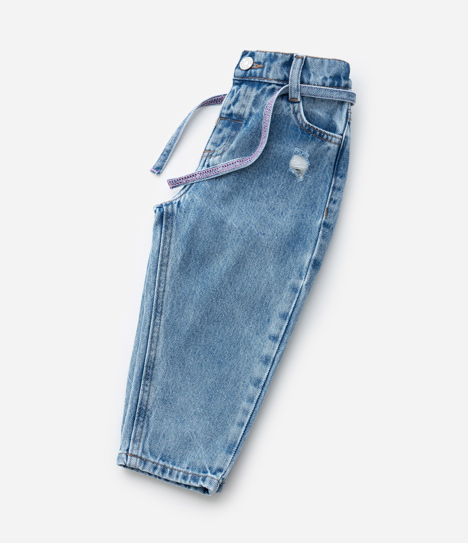 Calça Infantil Mom em Jeans com Cintinho Decorativo – Tam 1 a 5/6 Anos Azul 5