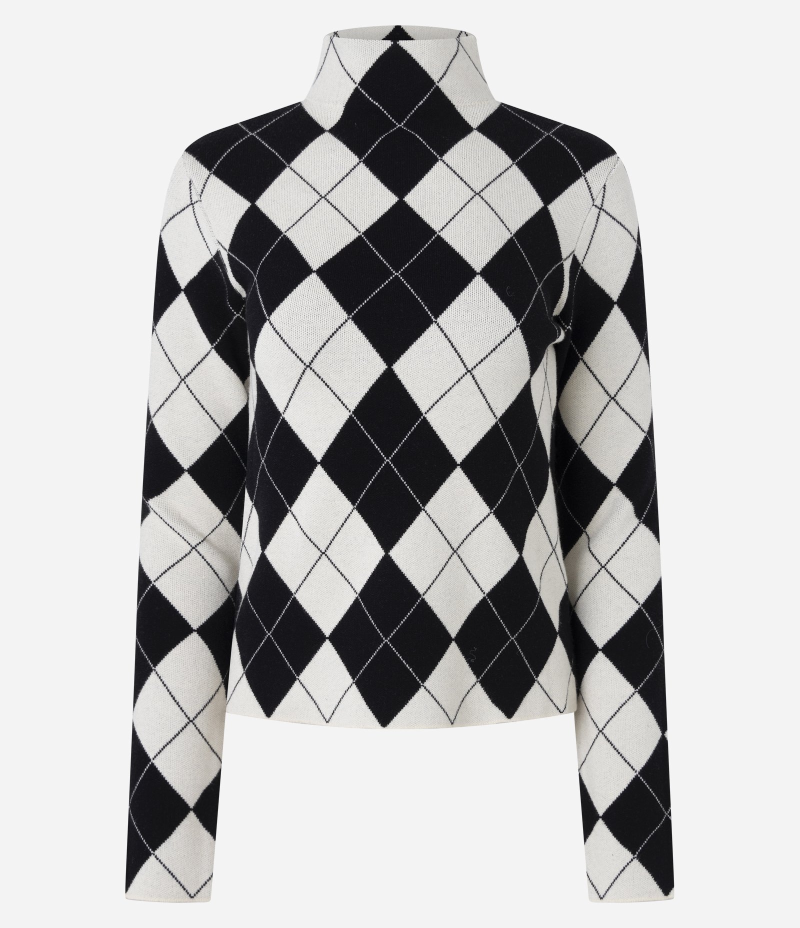 Blusa em Tricô com Estampa Xadrez e Gola Alta Preto 6