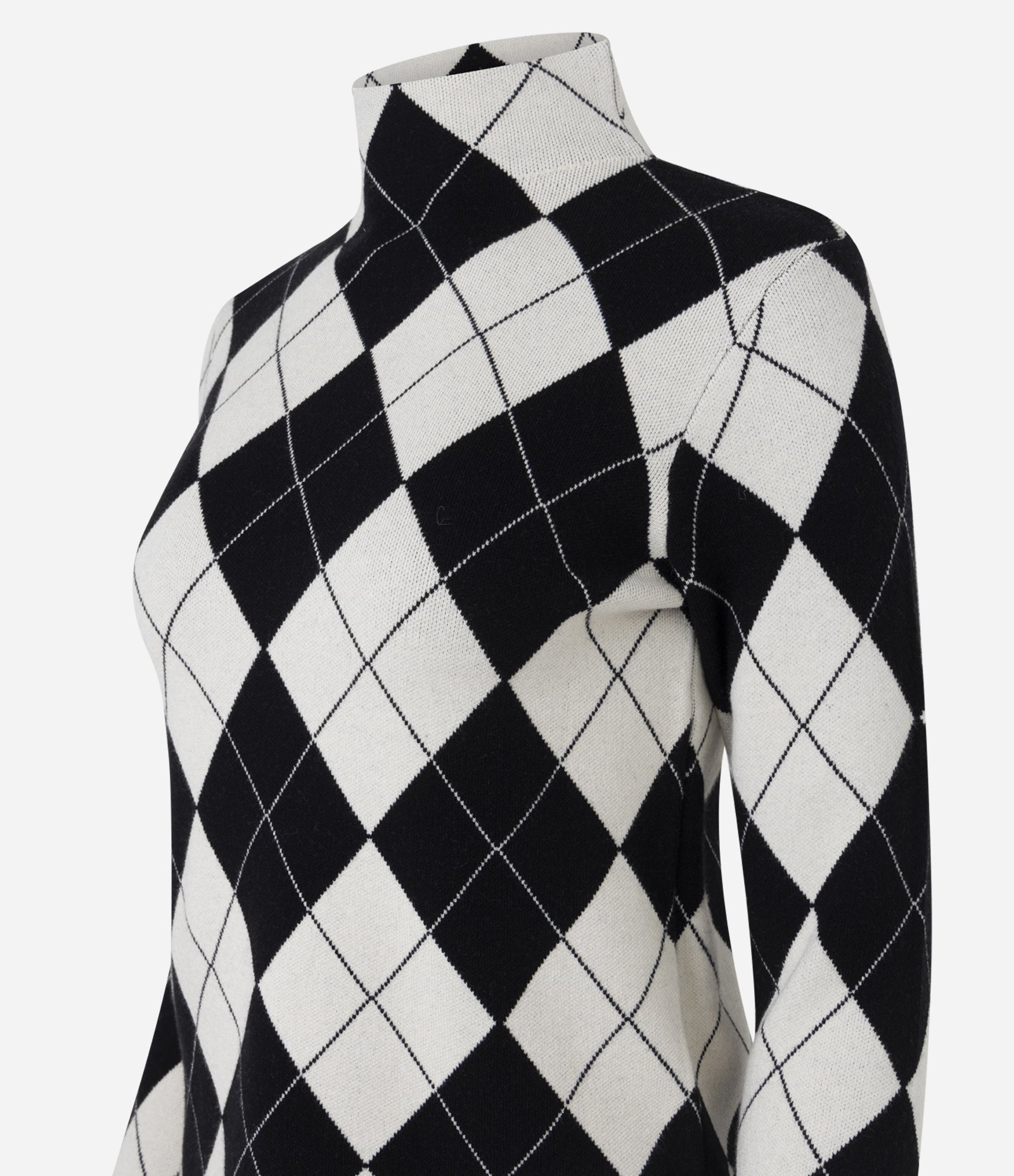 Blusa em Tricô com Estampa Xadrez e Gola Alta Preto 7