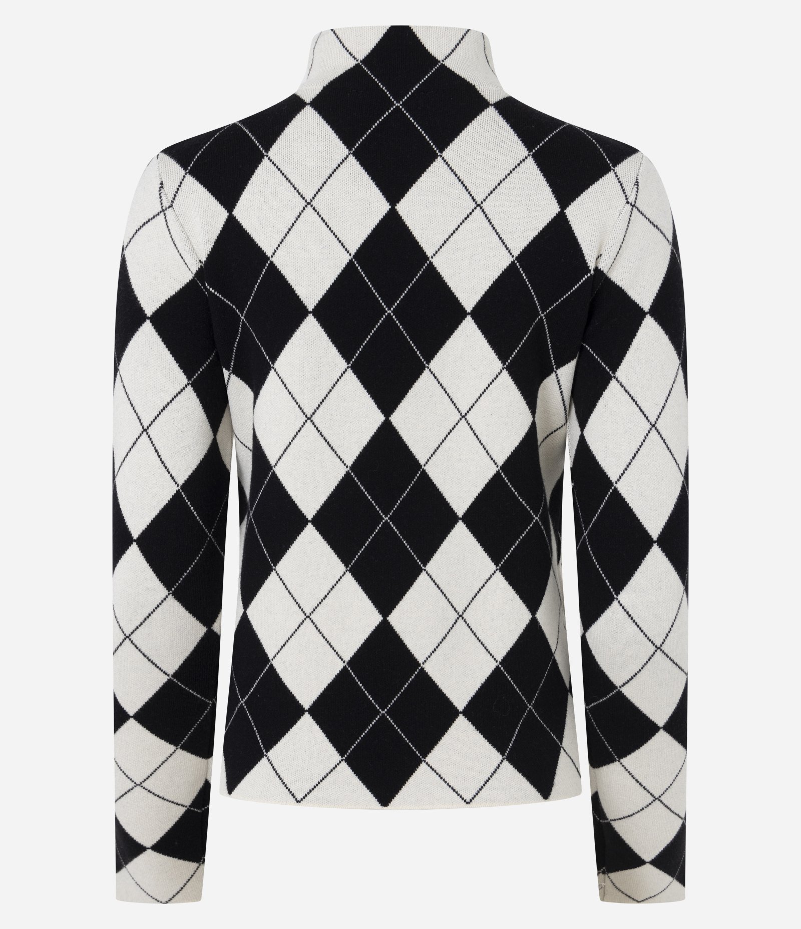 Blusa em Tricô com Estampa Xadrez e Gola Alta Preto 8