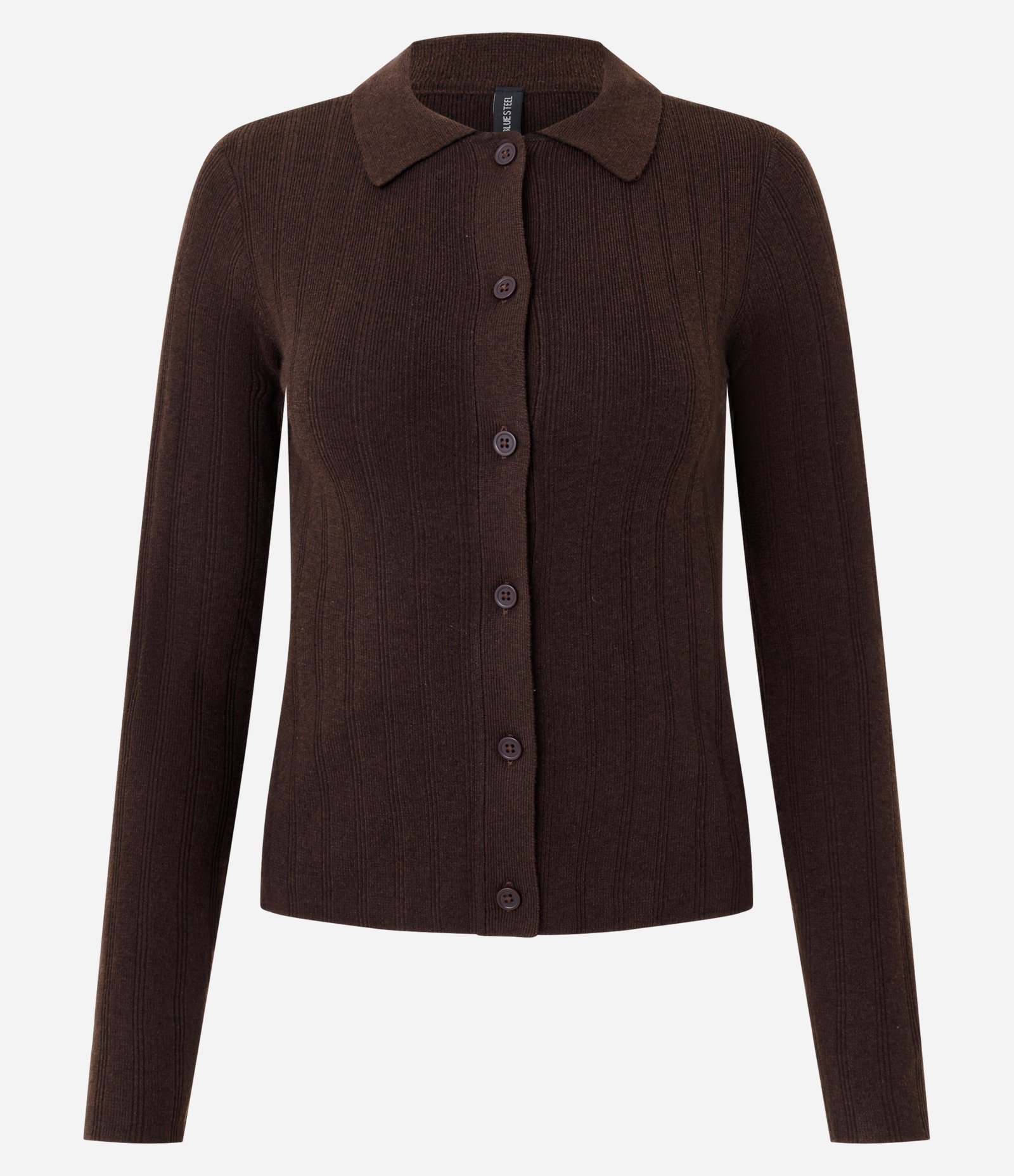 Cardigan em Tricô com Gola Polo Marrom 1