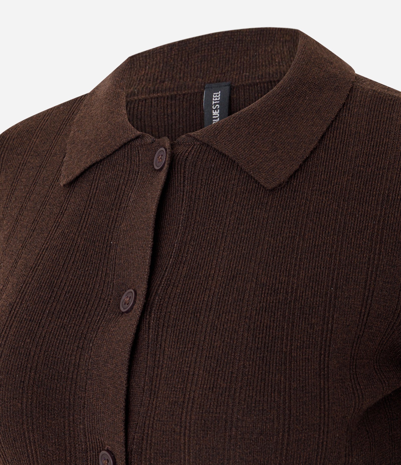Cardigan em Tricô com Gola Polo Marrom 2