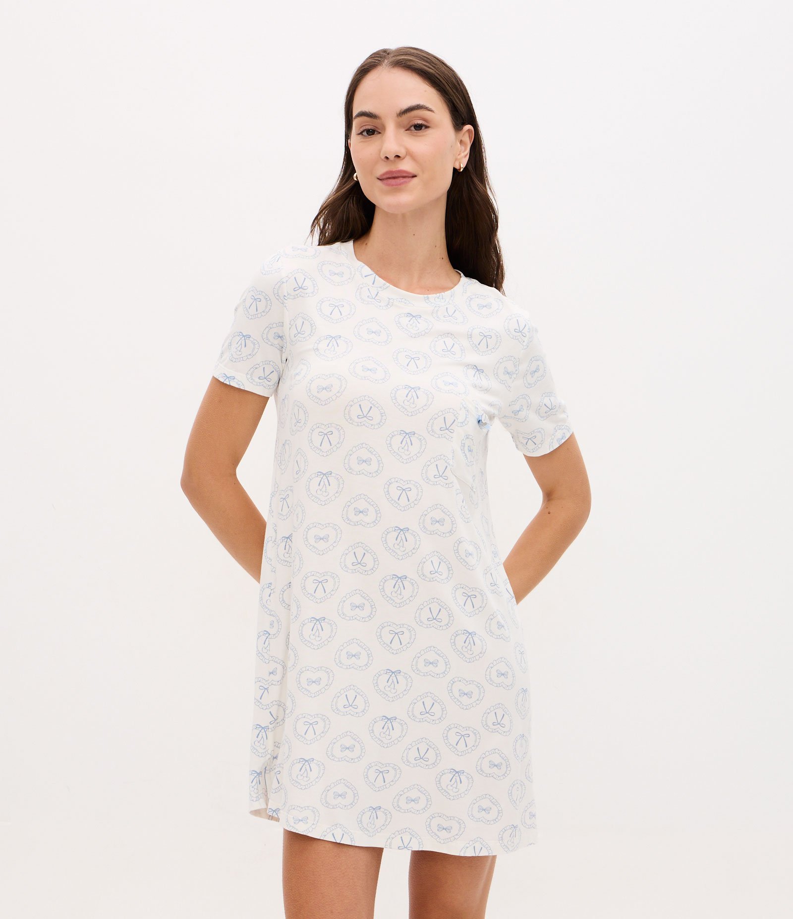 Camisola Regular em Viscolycra com Estampa de Laços Branco/Azul 1