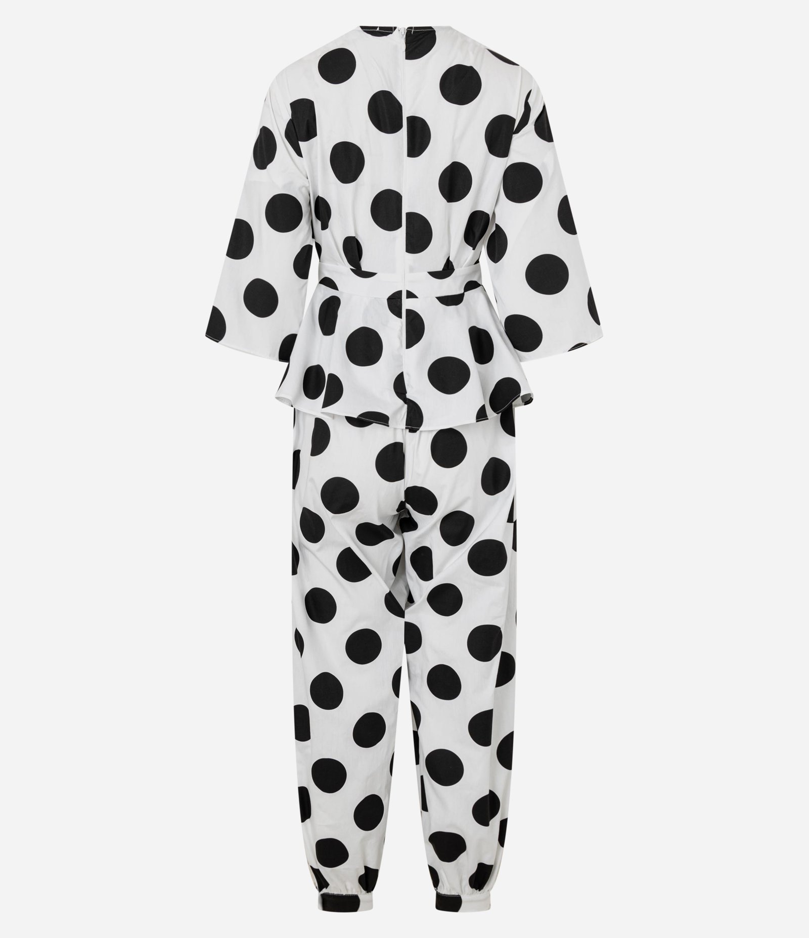 Macacão Balloon Alfaiatado com Decote V e Estampa Poá Branco/Preto 2