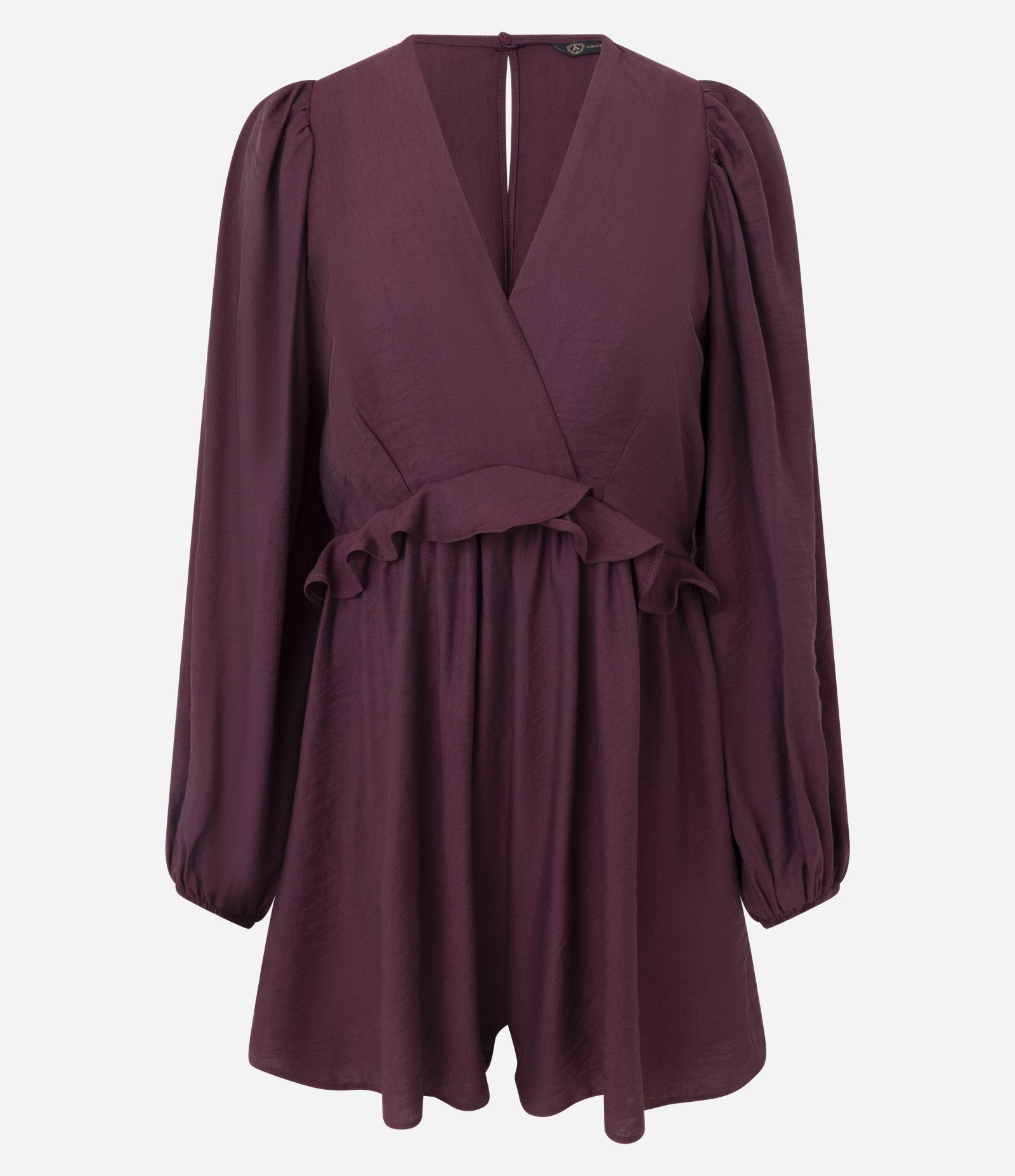 Macacão Curto em Crepe com Babado na Cintura Vinho 5