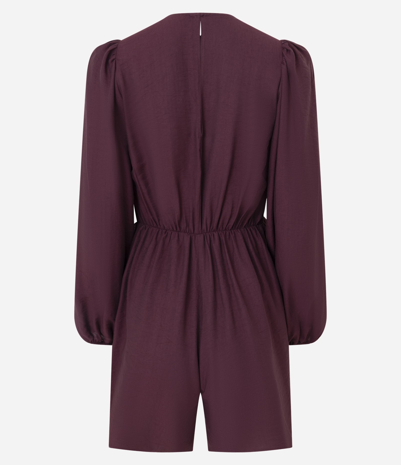 Macacão Curto em Crepe com Babado na Cintura Vinho 6