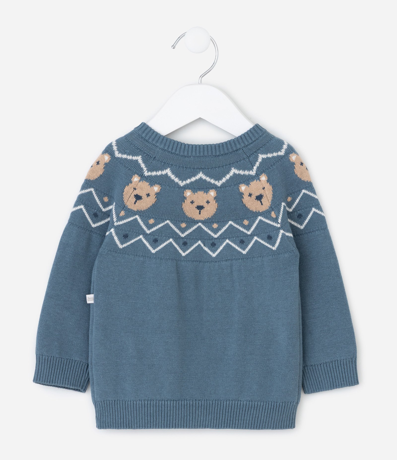 Casaco Infantil em Tricô Jacquard com Ursinhos – Tam 0 a 18 Meses Azul 2