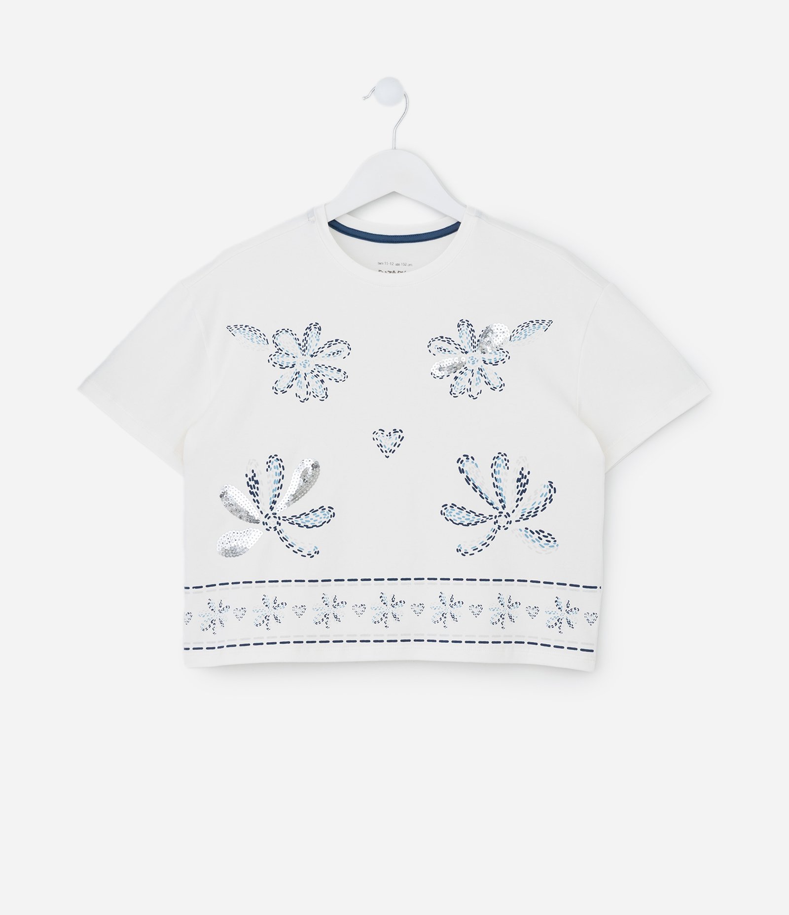 Camiseta Infantil em Algodão com Estampa Floral – Tam 5 a 14 Anos Off White 1