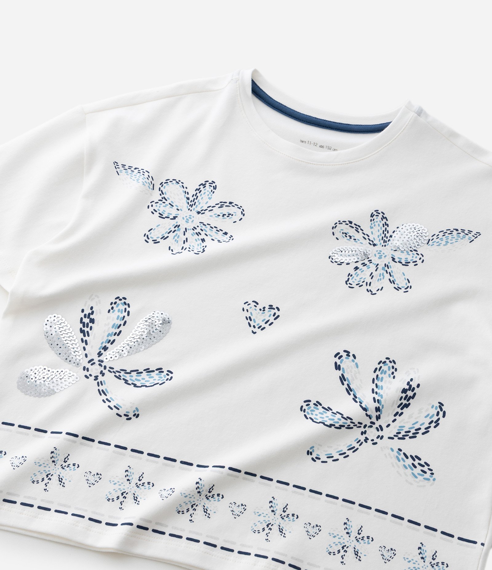 Camiseta Infantil em Algodão com Estampa Floral – Tam 5 a 14 Anos Off White 5