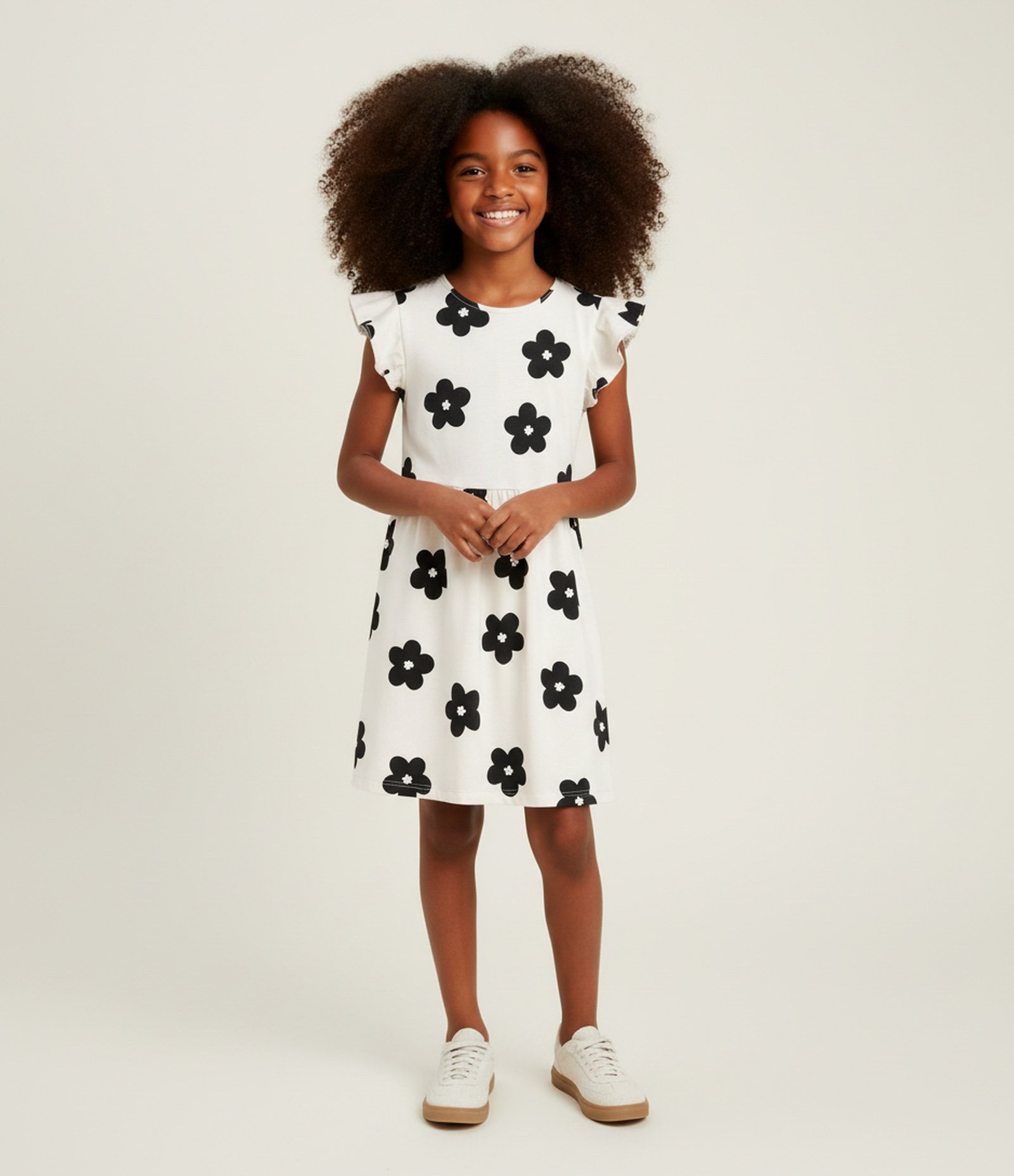 Vestido Infantil com Babado e Estampa Floral – Tam 5 a 14 Anos Off White 1