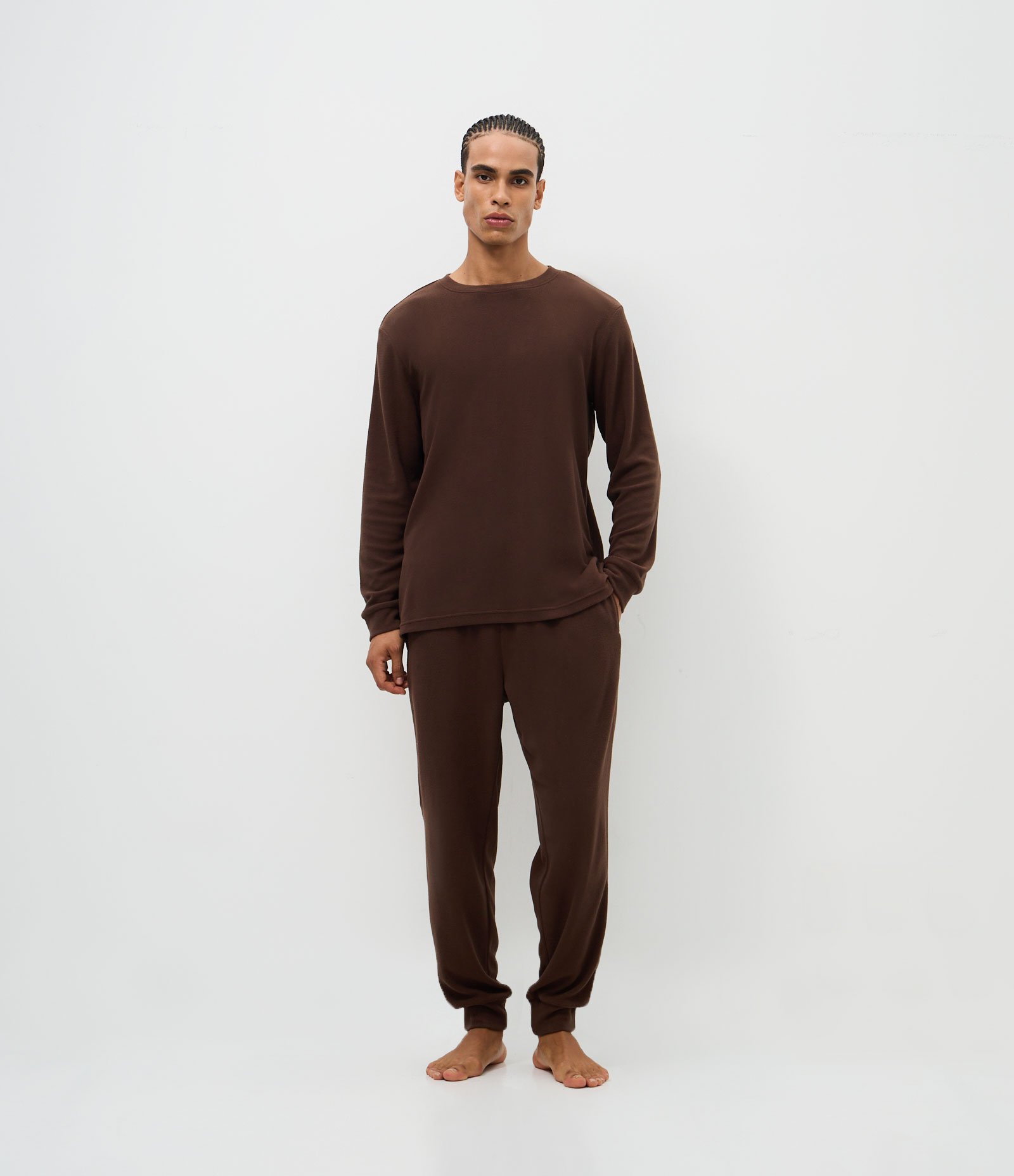 Pijama Longo em Fleece com Textura e Manga Longa Marrom 2