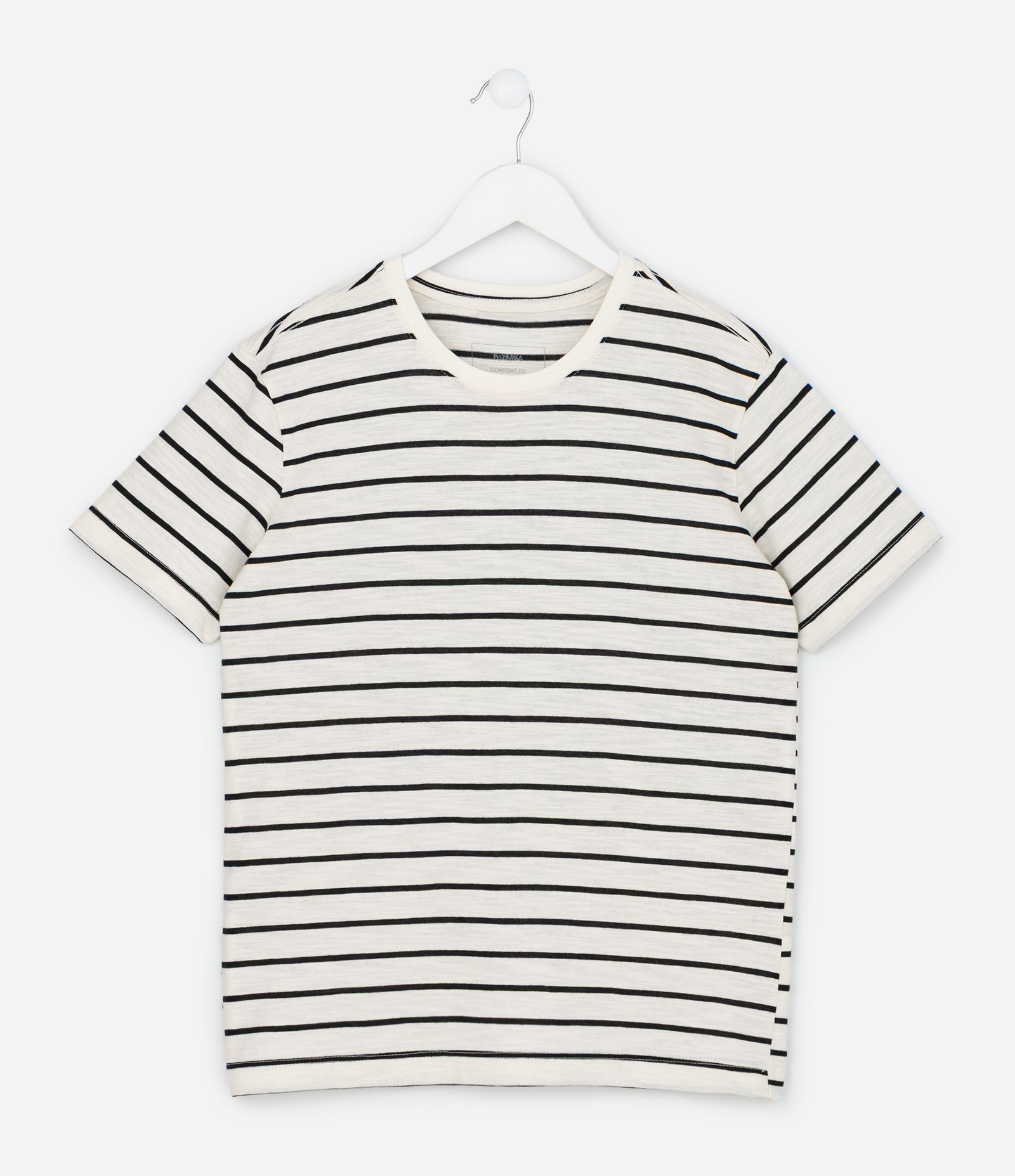 Camiseta Infantil Listrada em Fio Tinto - Tam 5 a 14 Anos Preto/Branco 1