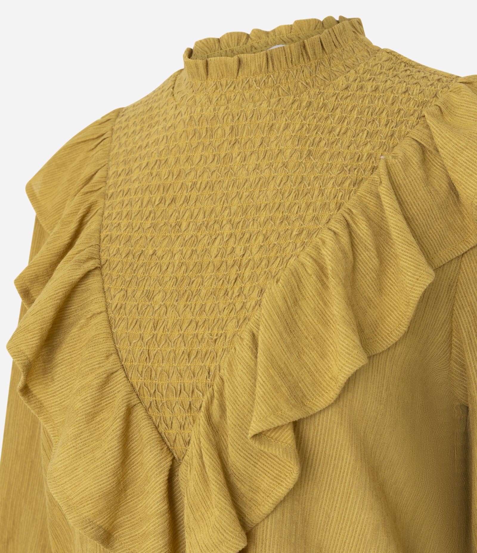 Blusa Feminina Manga Longa Gola Padre com Babados Amarelo 6