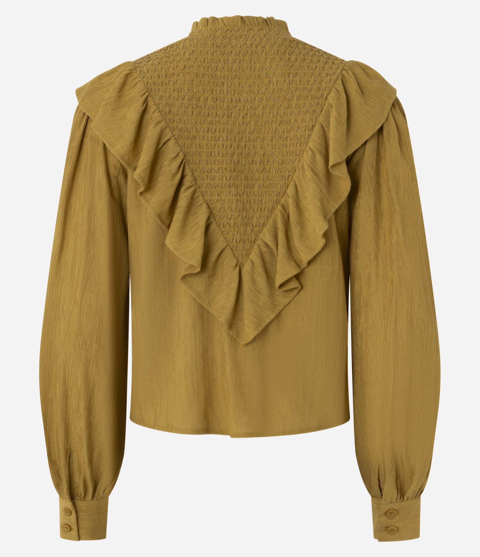 Blusa Feminina Manga Longa Gola Padre com Babados Amarelo 7