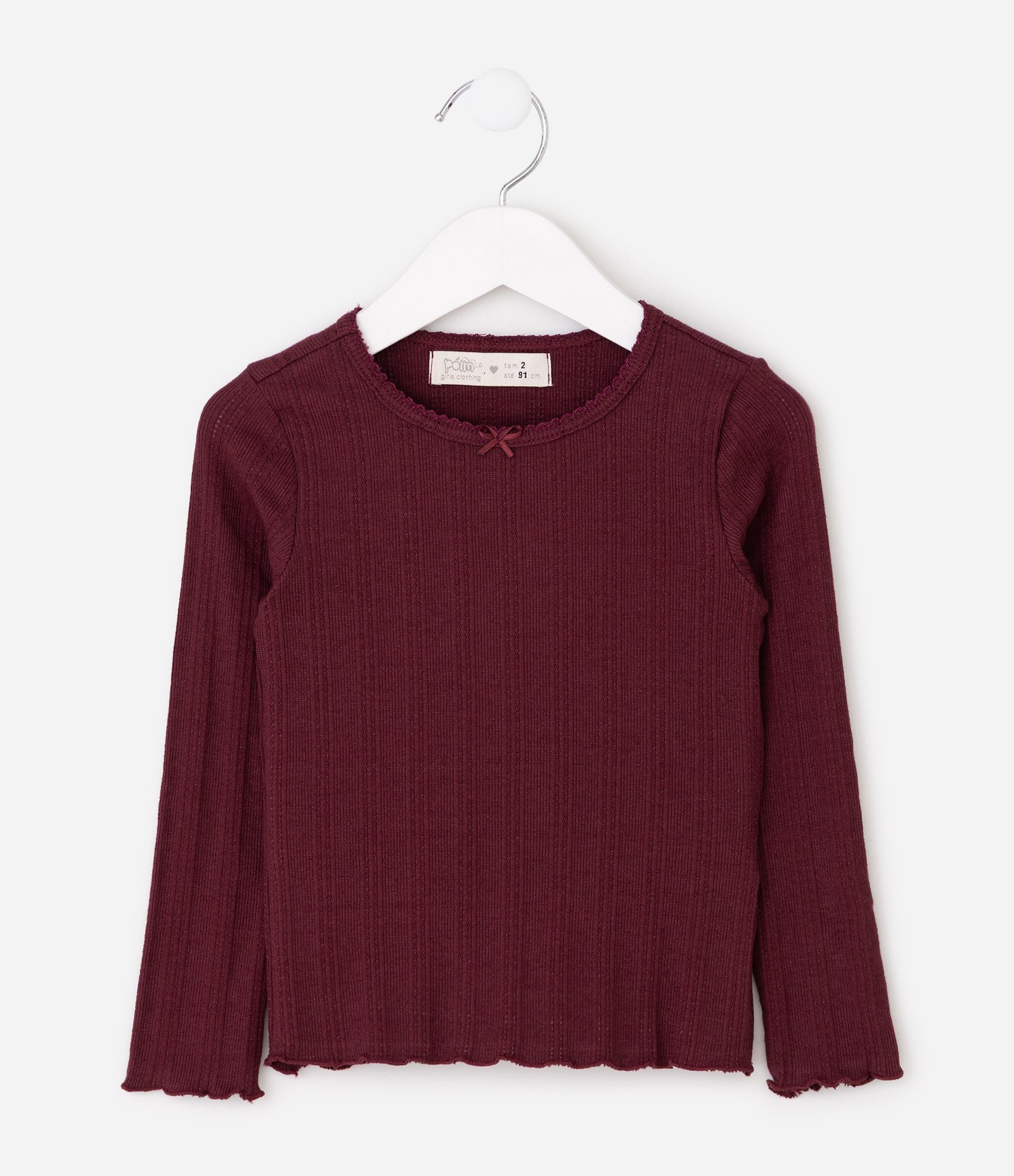 Blusa Infantil Manga Longa Texturizada – Tam 1 a 6 Anos Bordô 3