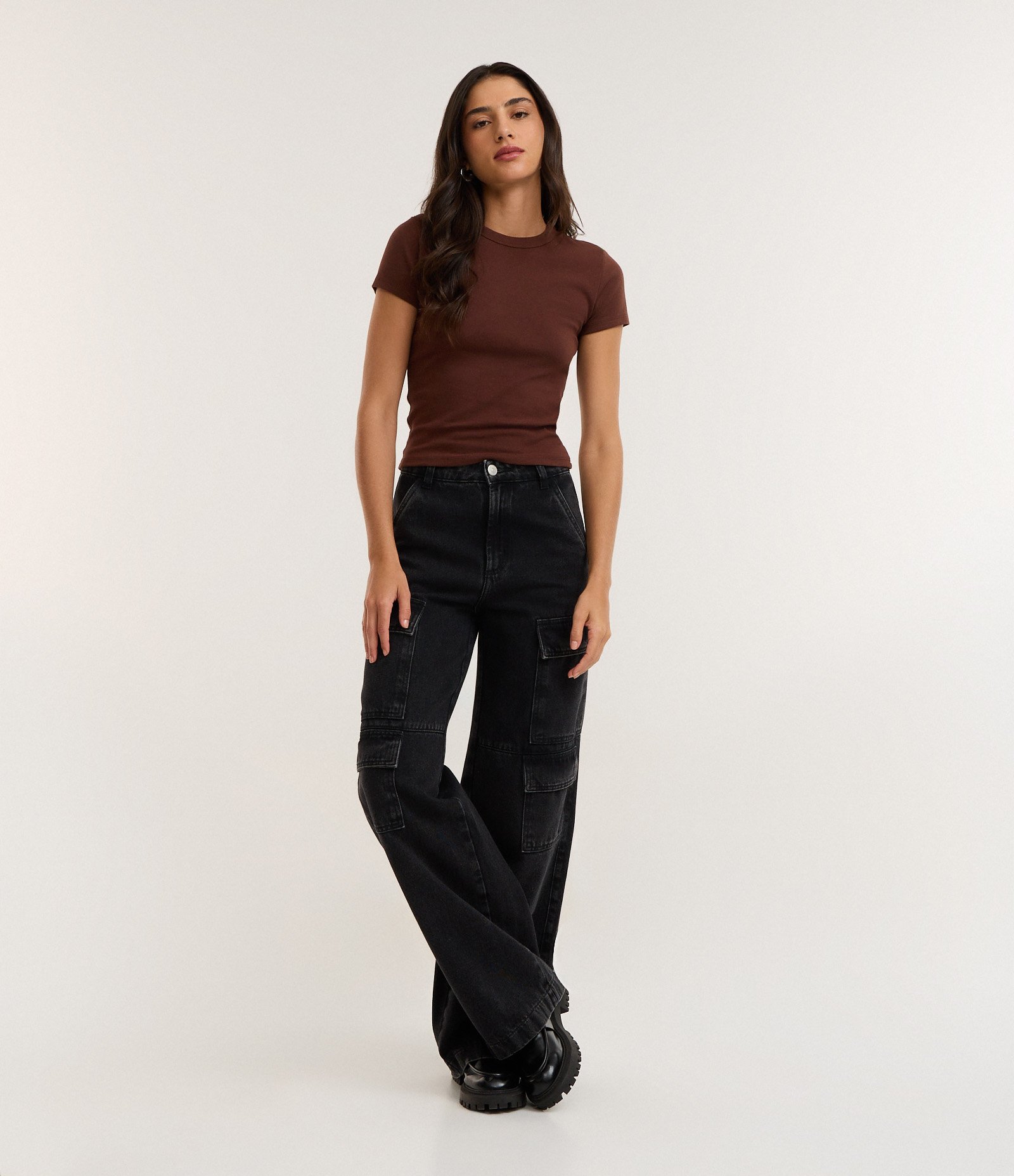 Blusa Alongada Ajustada em Ribana Marrom 2