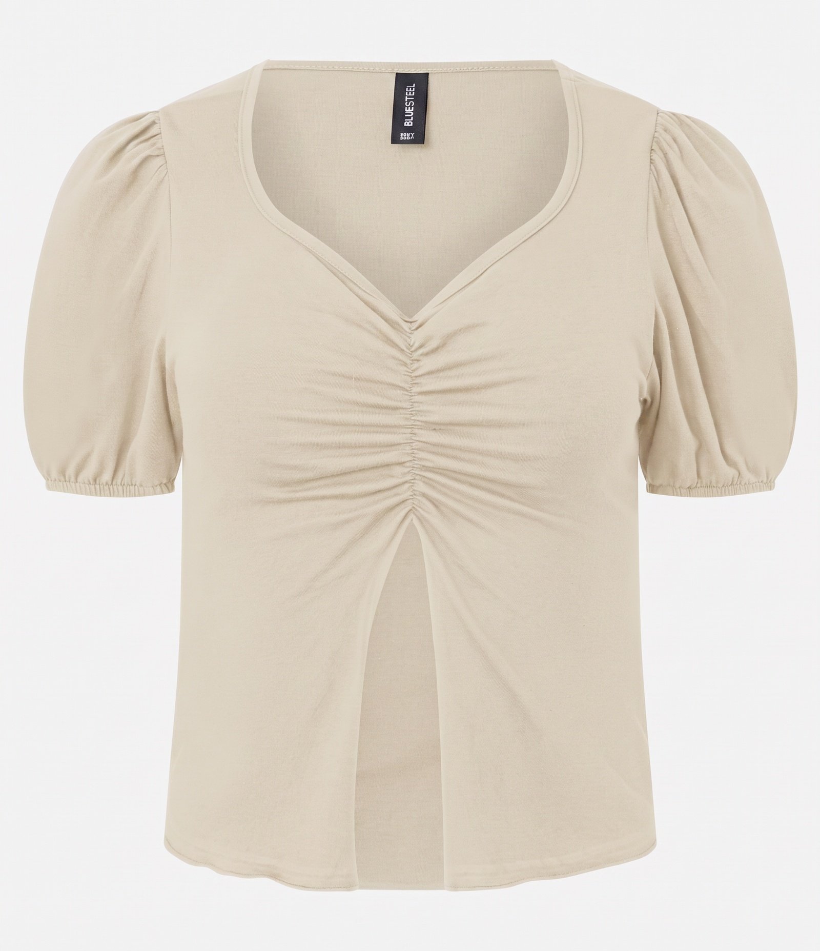 Blusa em Algodão com Detalhe Franzido e Fenda Frontal Bege 3