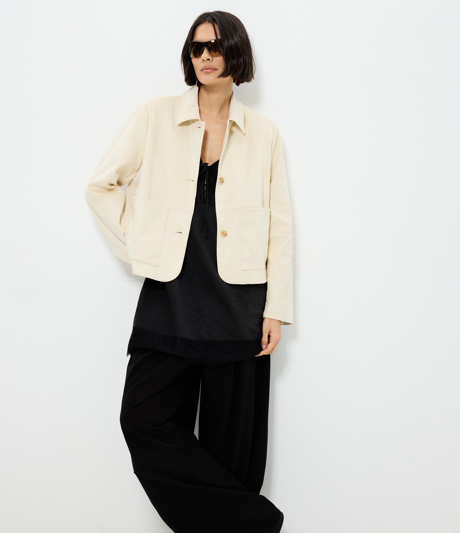 Jaqueta em Suede com Bolsos Frontais Off White 1