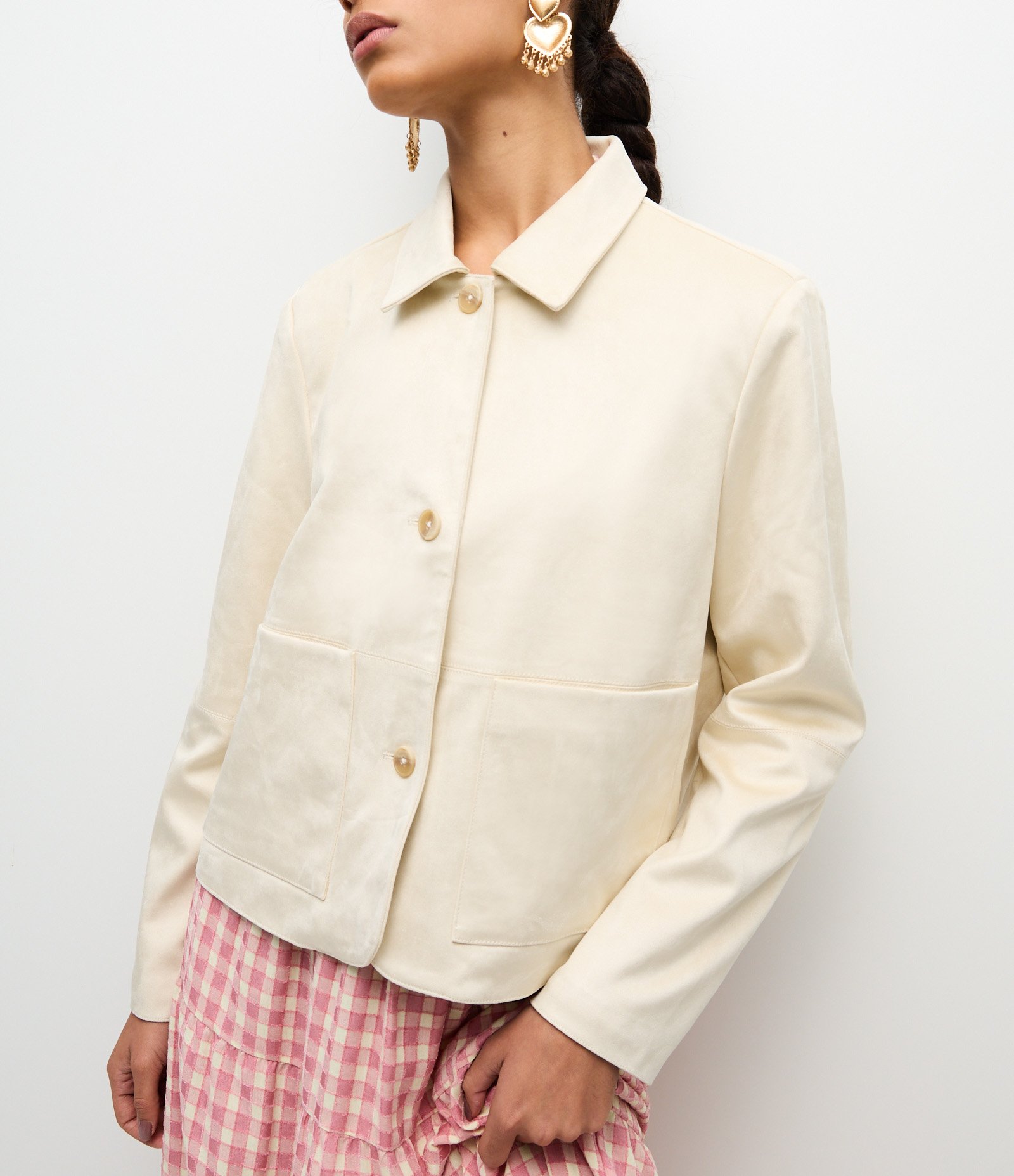 Jaqueta em Suede com Bolsos Frontais Off White 4