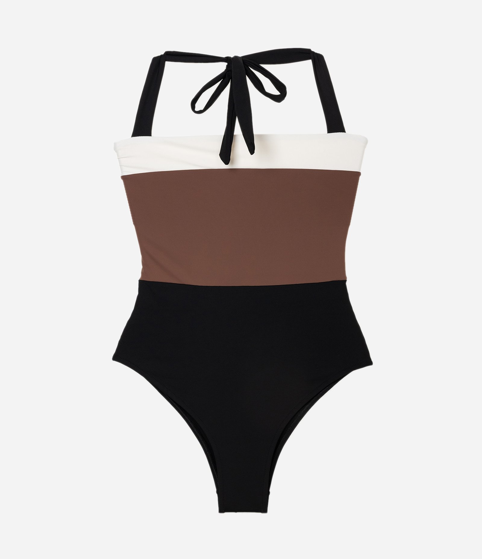 Maio com Amarração no Decote e Estampa Bloco de Cor Preto/Branco/Marrom 5