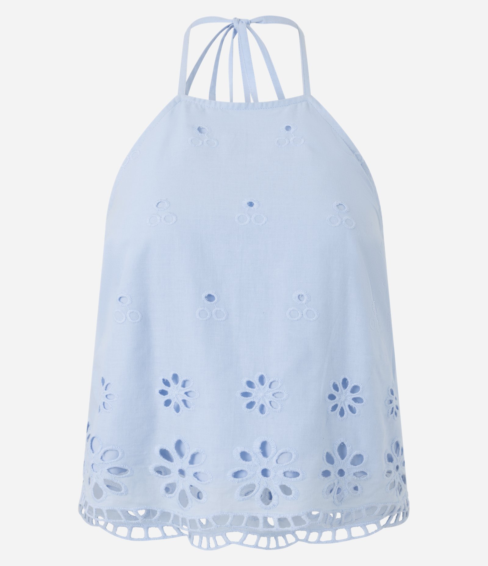 Blusa Curta Frente Única Estampa Floral Barra Detalhada Azul Bebê 1