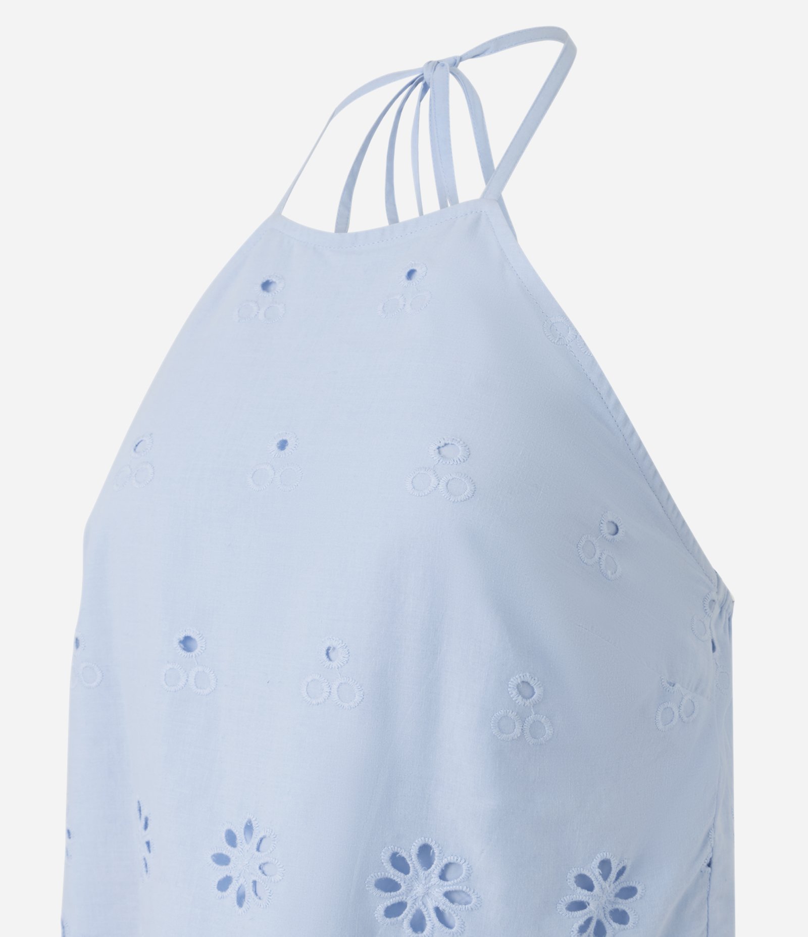 Blusa Curta Frente Única Estampa Floral Barra Detalhada Azul Bebê 2