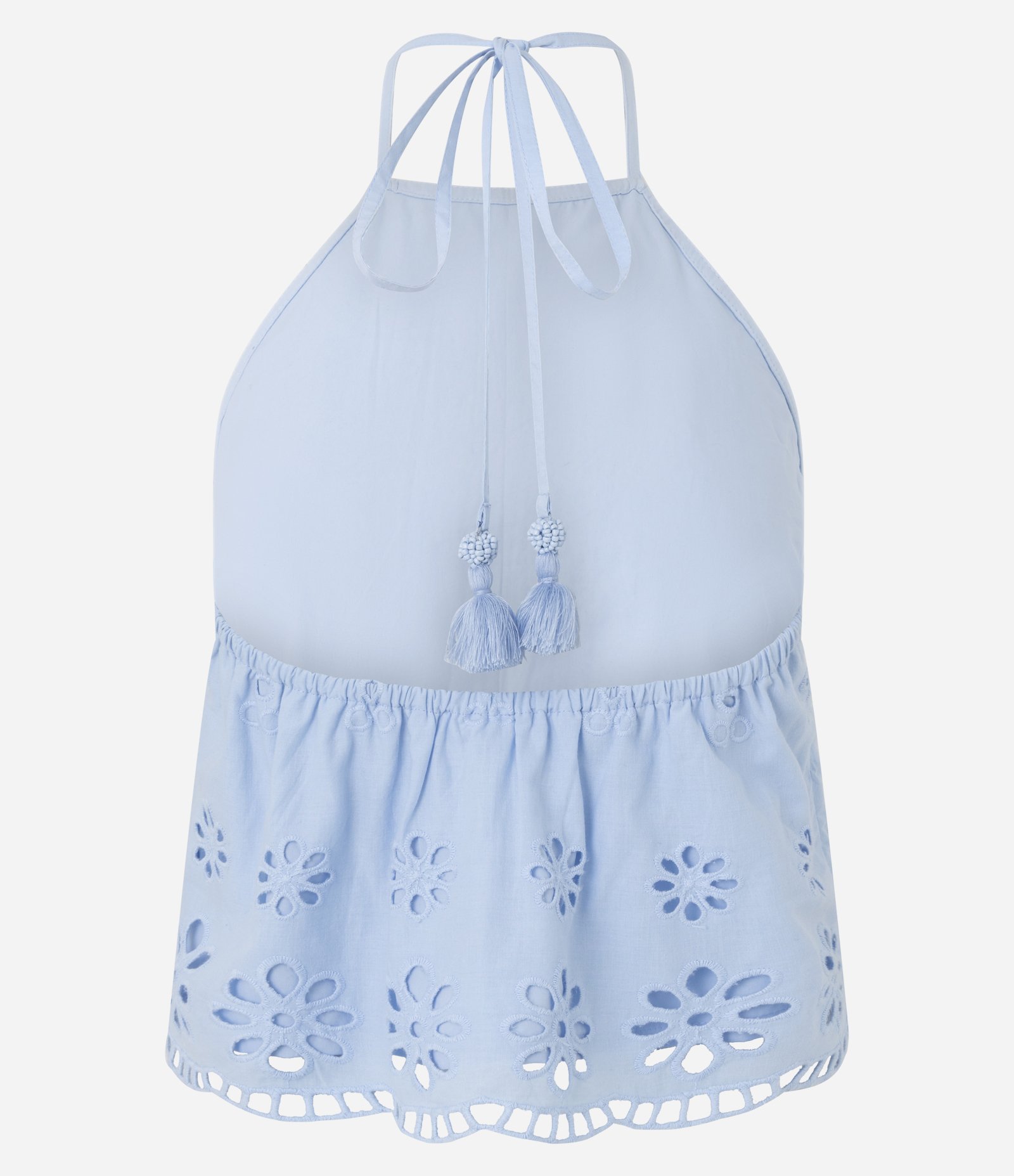 Blusa Curta Frente Única Estampa Floral Barra Detalhada Azul Bebê 3