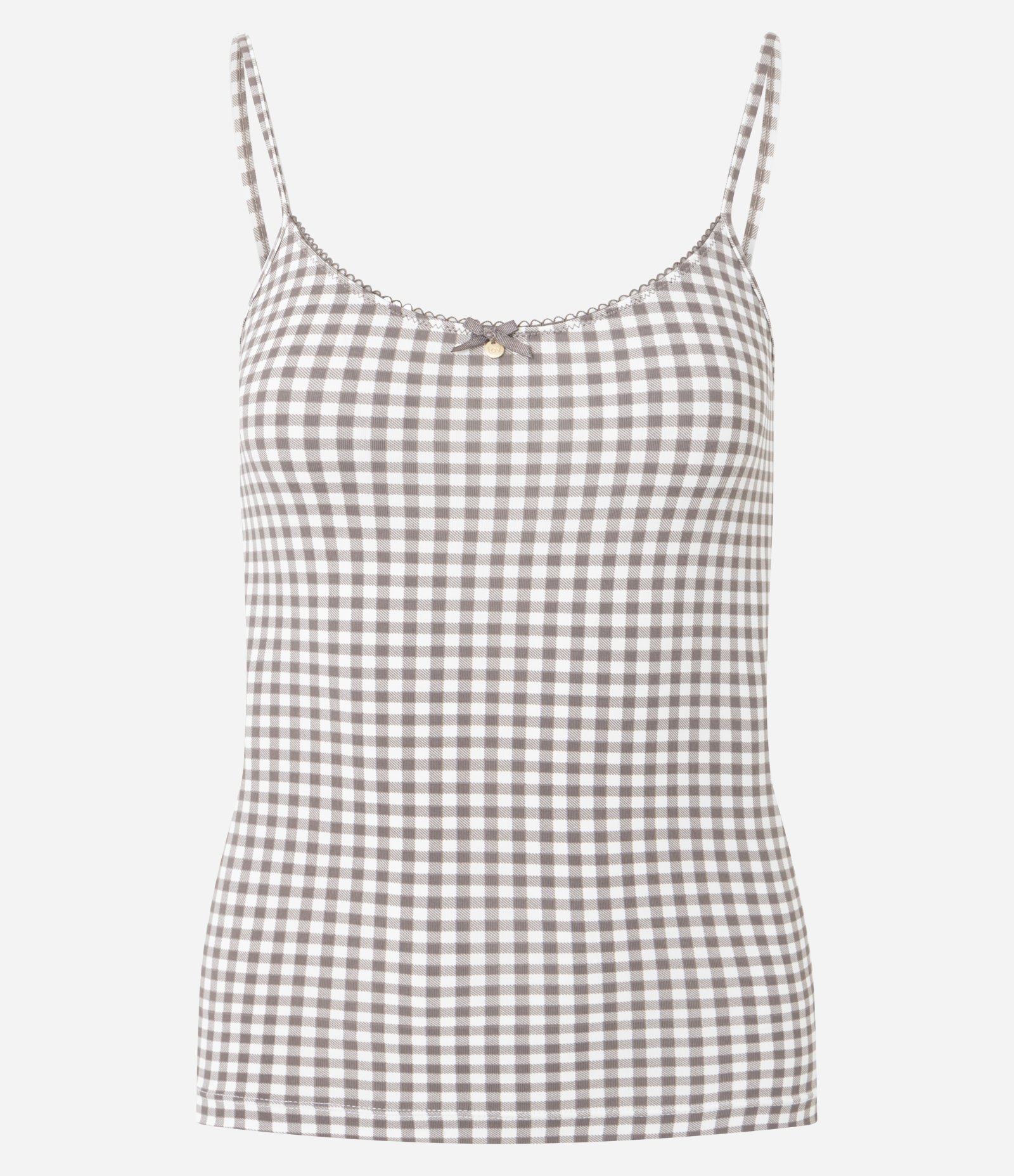 Blusa de Pijama Alcinha em Microfibra com Estampa Xadrez Bege 1